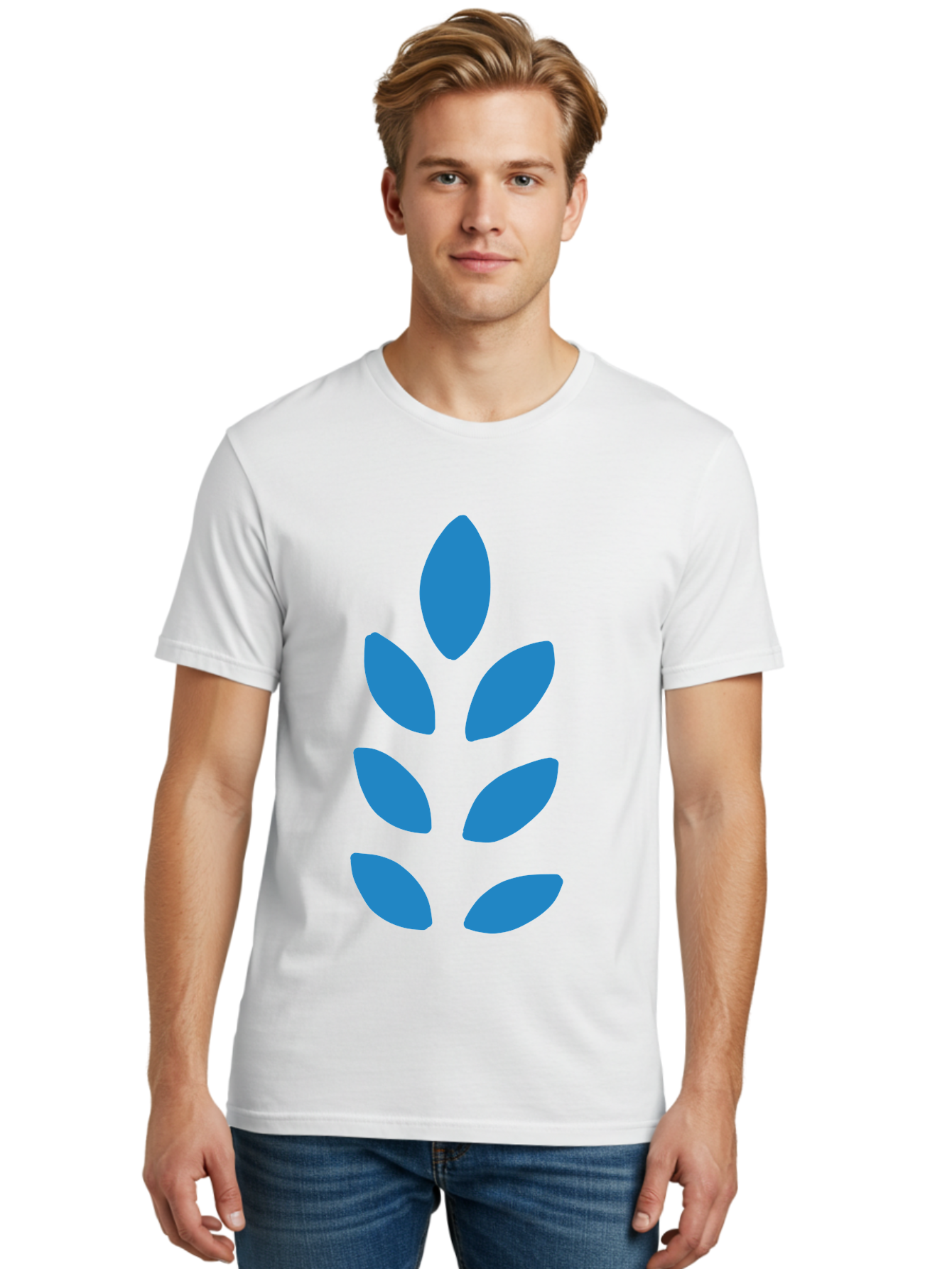 Blue-Leaves Men'S Graphic Tee, 100% Cotton, Comfortable Casual Summer Wear, Machine Washable, Blue Leaves, Simple Design, Minimalist Art, Stylized Foliage, Graphic Element, Abstract Shape, Modern Illustration Aab670 26