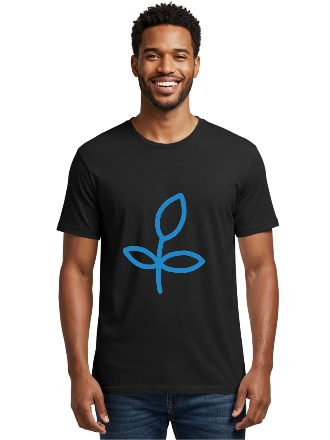 Blue-Plant Men'S Graphic Tee, 100% Cotton, Comfortable Casual Summer Wear, Machine Washable, Simple Plant Illustration, Blue Outline, Minimalist Design, Childlike Artwork, Hand-Drawn Imagery, Floral Motif, Stylized Leaves Aab671 27