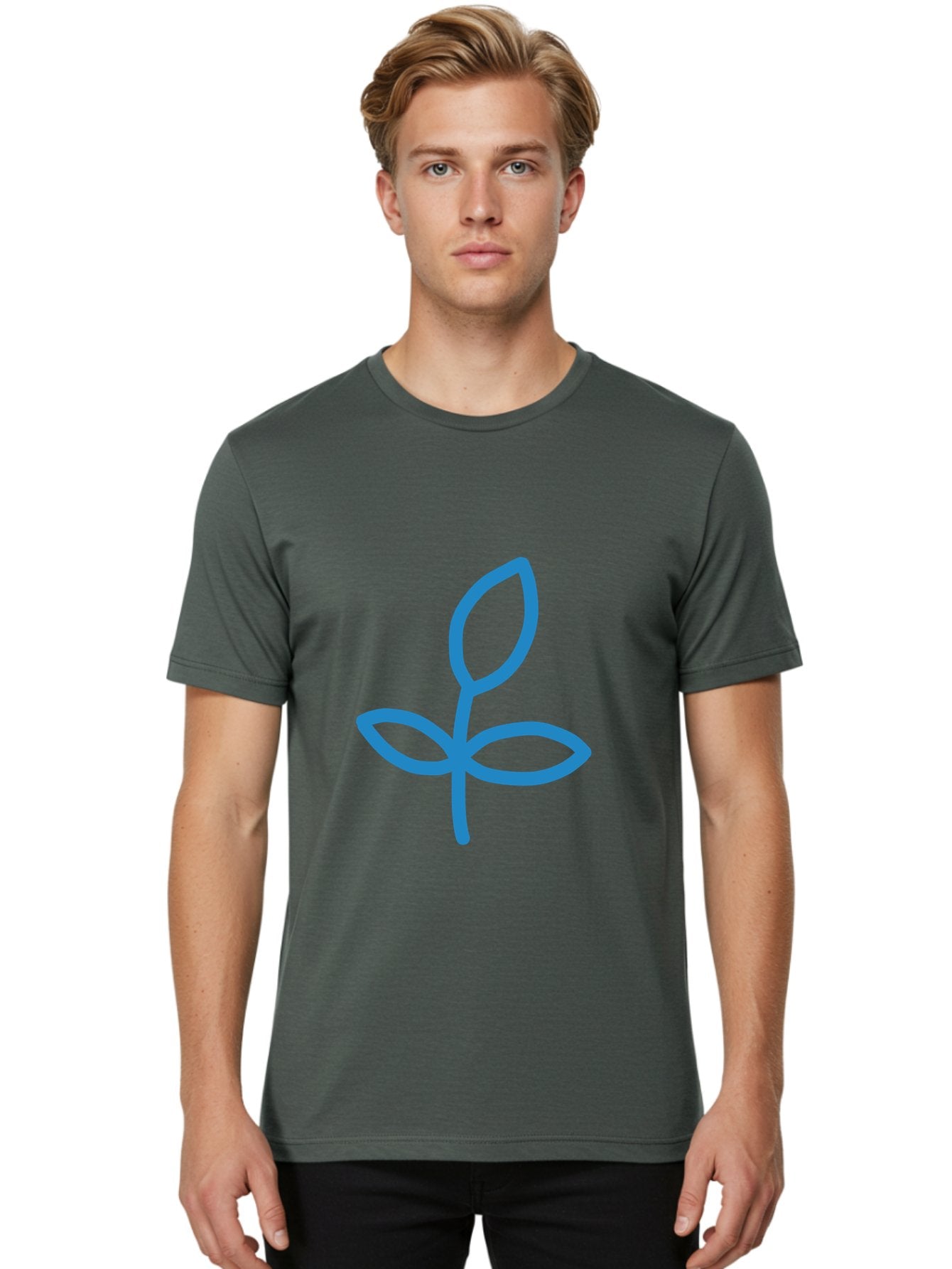 Blue-Plant Men'S Graphic Tee, 100% Cotton, Comfortable Casual Summer Wear, Machine Washable, Simple Plant Illustration, Blue Outline, Minimalist Design, Childlike Artwork, Hand-Drawn Imagery, Floral Motif, Stylized Leaves Aab671 21