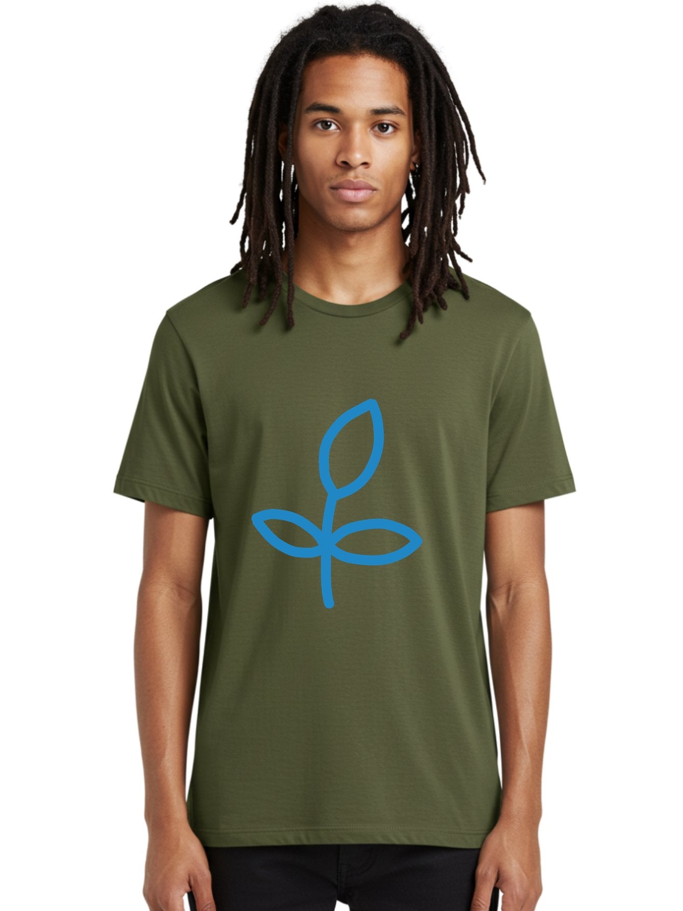 Blue-Plant Men'S Graphic Tee, 100% Cotton, Comfortable Casual Summer Wear, Machine Washable, Simple Plant Illustration, Blue Outline, Minimalist Design, Childlike Artwork, Hand-Drawn Imagery, Floral Motif, Stylized Leaves Aab671 26