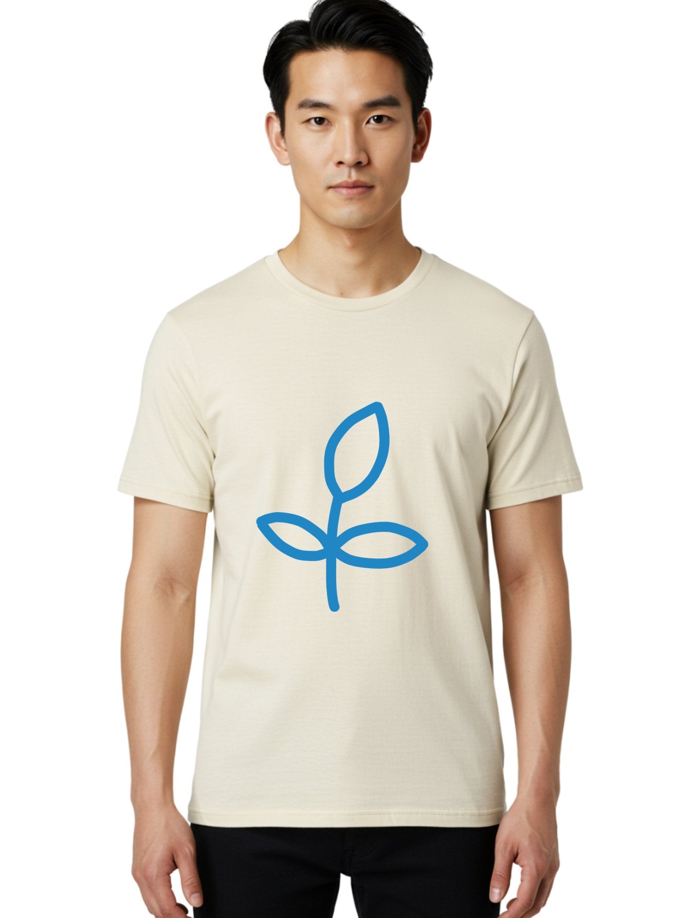 Blue-Plant Men'S Graphic Tee, 100% Cotton, Comfortable Casual Summer Wear, Machine Washable, Simple Plant Illustration, Blue Outline, Minimalist Design, Childlike Artwork, Hand-Drawn Imagery, Floral Motif, Stylized Leaves Aab671 29