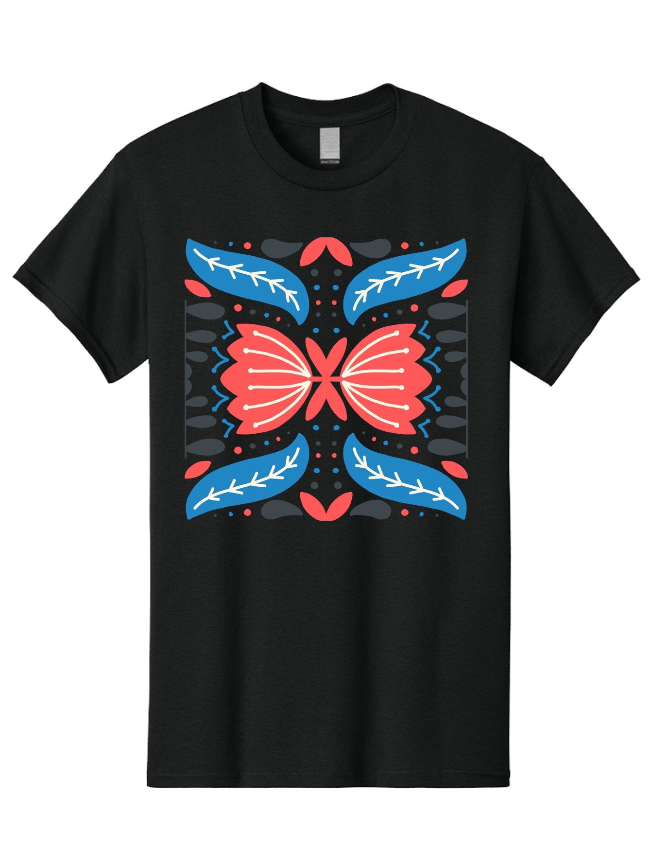 Butterfly-Pattern-1 Men'S Graphic Tee, 100% Cotton, Comfortable Casual Summer Wear, Machine Washable, Symmetrical Butterfly Design, Floral Pattern, Vibrant Red And Blue Hues, White Accents, Abstract Shapes, Folk Art Inspiration, Aab674 15