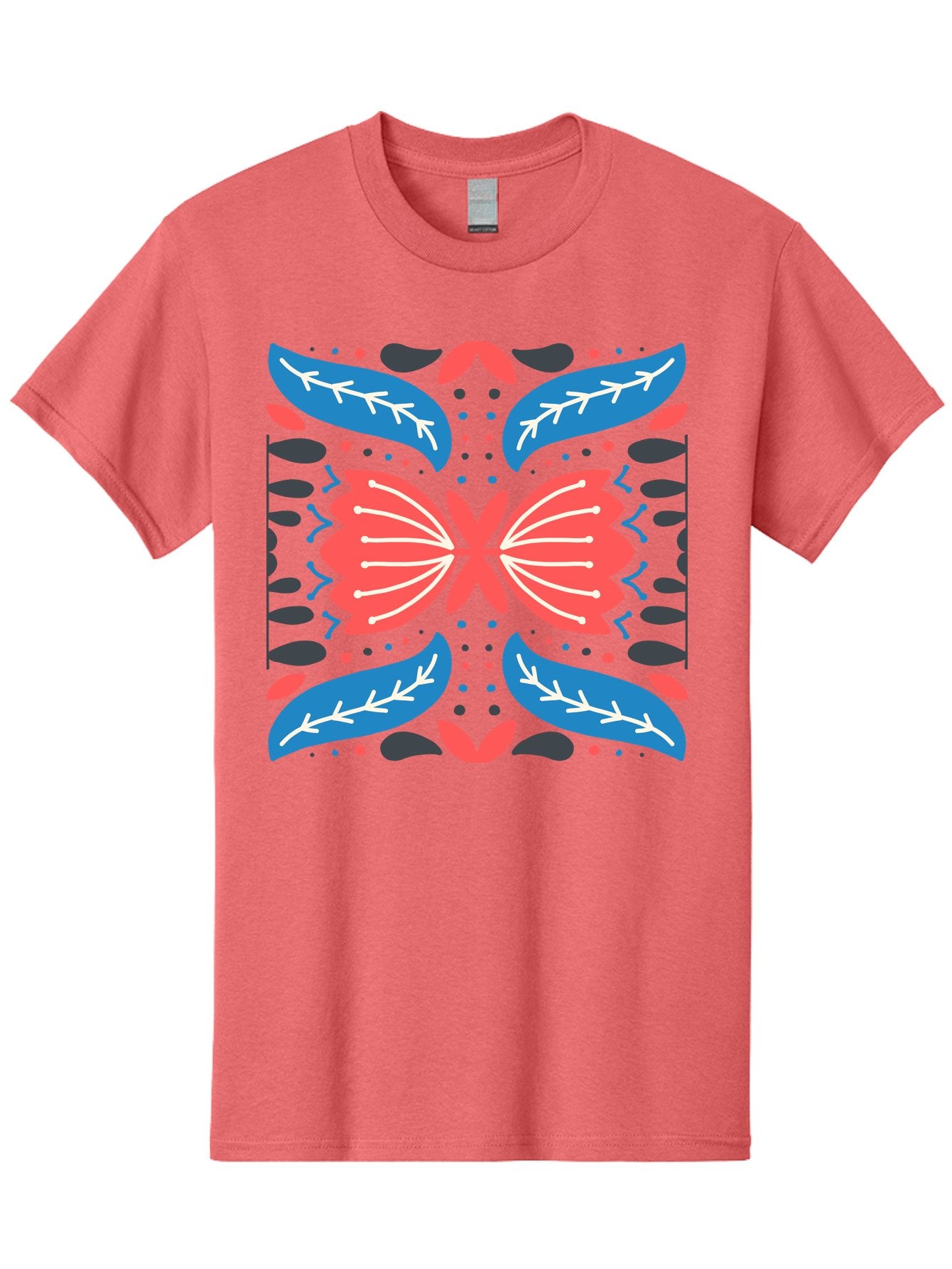 Butterfly-Pattern-1 Men'S Graphic Tee, 100% Cotton, Comfortable Casual Summer Wear, Machine Washable, Symmetrical Butterfly Design, Floral Pattern, Vibrant Red And Blue Hues, White Accents, Abstract Shapes, Folk Art Inspiration, Aab674 10