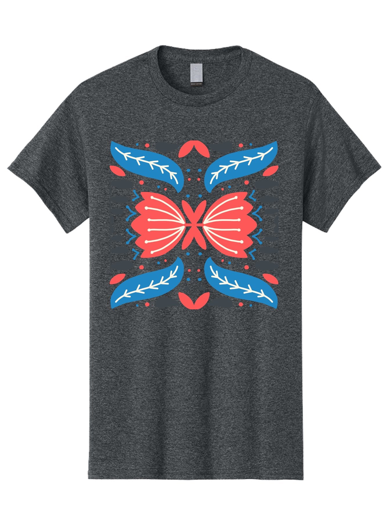 Butterfly-Pattern-1 Men'S Graphic Tee, 100% Cotton, Comfortable Casual Summer Wear, Machine Washable, Symmetrical Butterfly Design, Floral Pattern, Vibrant Red And Blue Hues, White Accents, Abstract Shapes, Folk Art Inspiration, Aab674 12