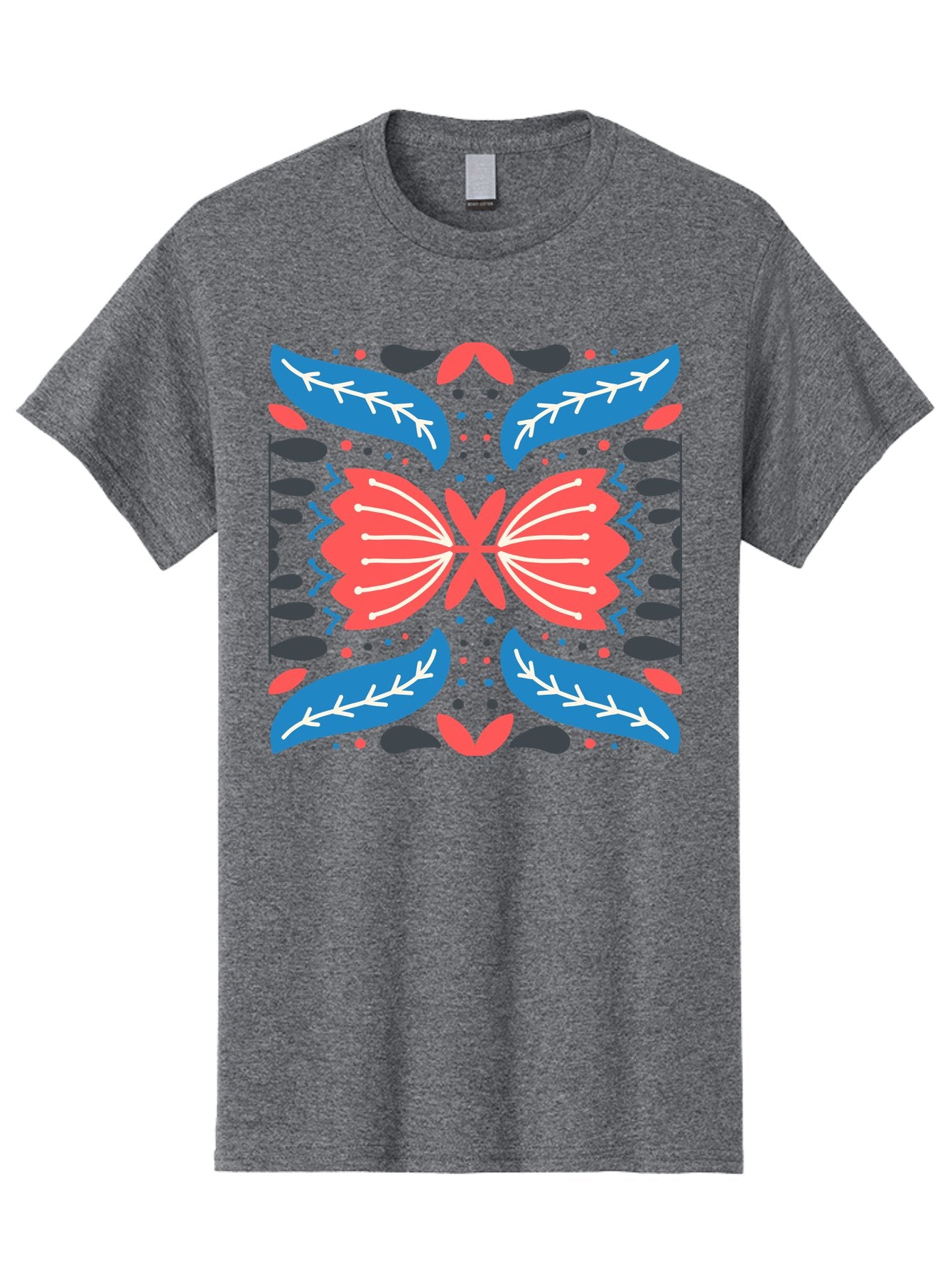 Butterfly-Pattern-1 Men'S Graphic Tee, 100% Cotton, Comfortable Casual Summer Wear, Machine Washable, Symmetrical Butterfly Design, Floral Pattern, Vibrant Red And Blue Hues, White Accents, Abstract Shapes, Folk Art Inspiration, Aab674 6