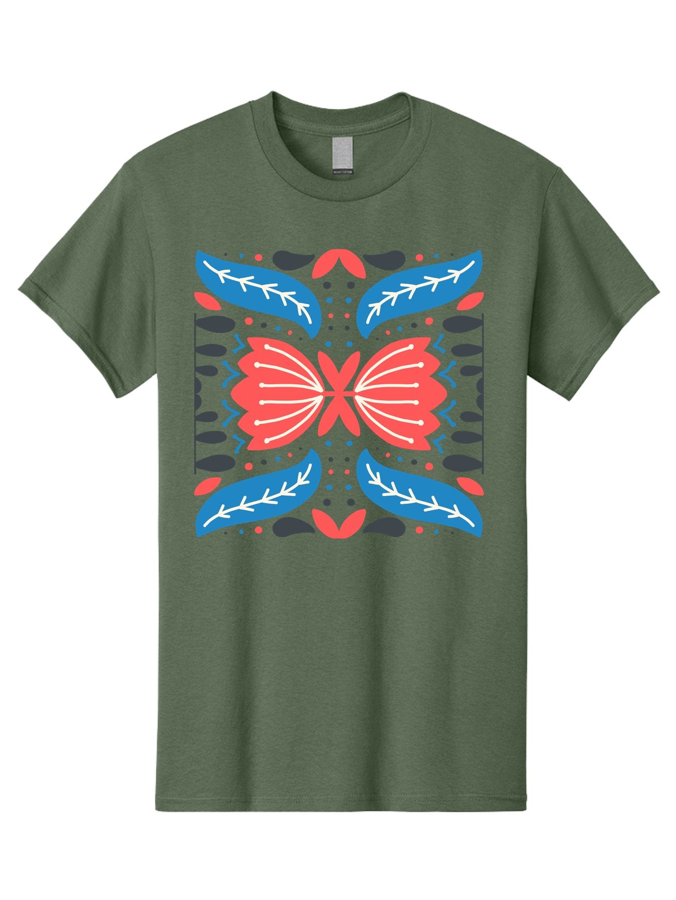Butterfly-Pattern-1 Men'S Graphic Tee, 100% Cotton, Comfortable Casual Summer Wear, Machine Washable, Symmetrical Butterfly Design, Floral Pattern, Vibrant Red And Blue Hues, White Accents, Abstract Shapes, Folk Art Inspiration, Aab674 9