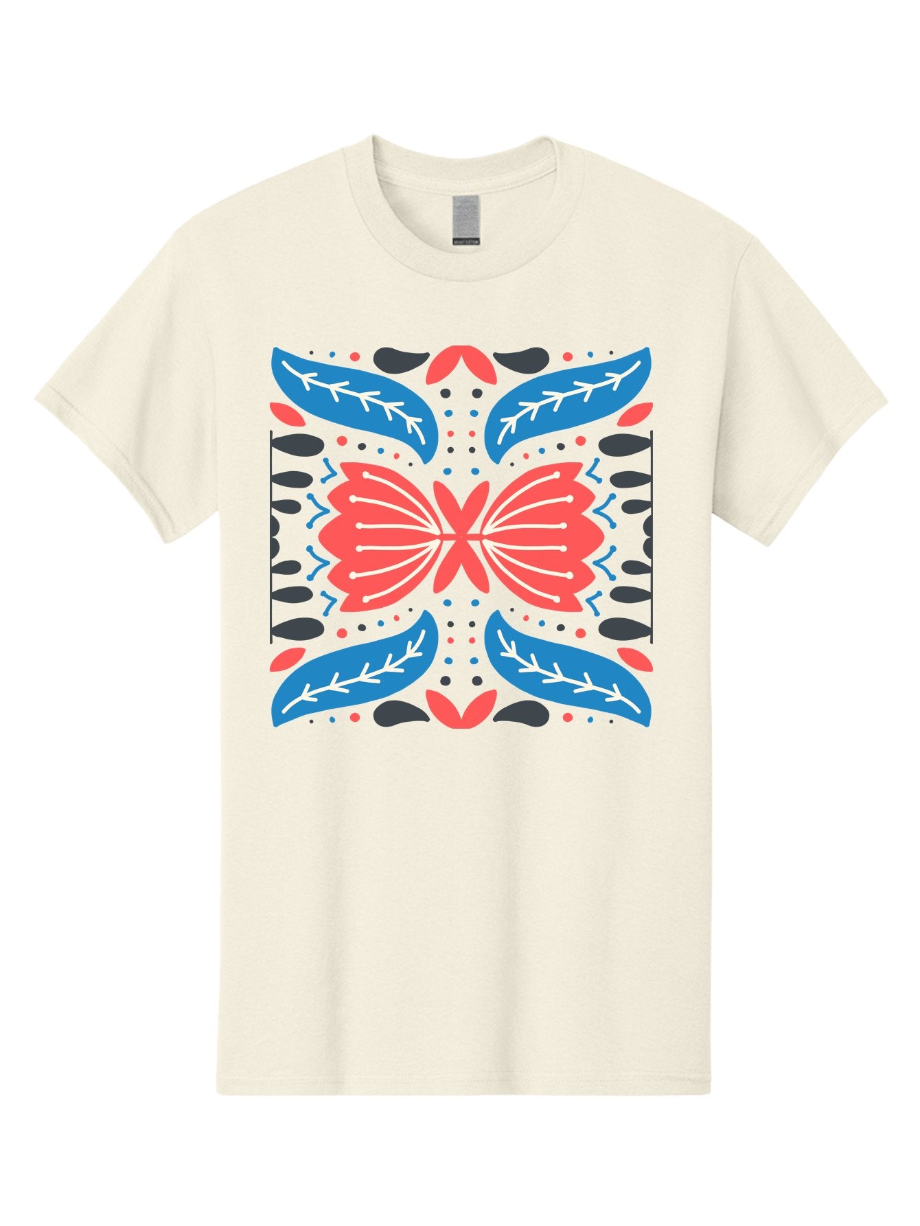 Butterfly-Pattern-1 Men'S Graphic Tee, 100% Cotton, Comfortable Casual Summer Wear, Machine Washable, Symmetrical Butterfly Design, Floral Pattern, Vibrant Red And Blue Hues, White Accents, Abstract Shapes, Folk Art Inspiration, Aab674 5