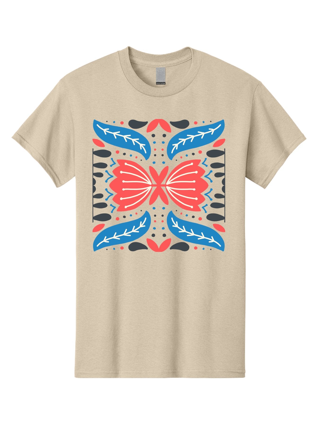 Butterfly-Pattern-1 Men'S Graphic Tee, 100% Cotton, Comfortable Casual Summer Wear, Machine Washable, Symmetrical Butterfly Design, Floral Pattern, Vibrant Red And Blue Hues, White Accents, Abstract Shapes, Folk Art Inspiration, Aab674 11
