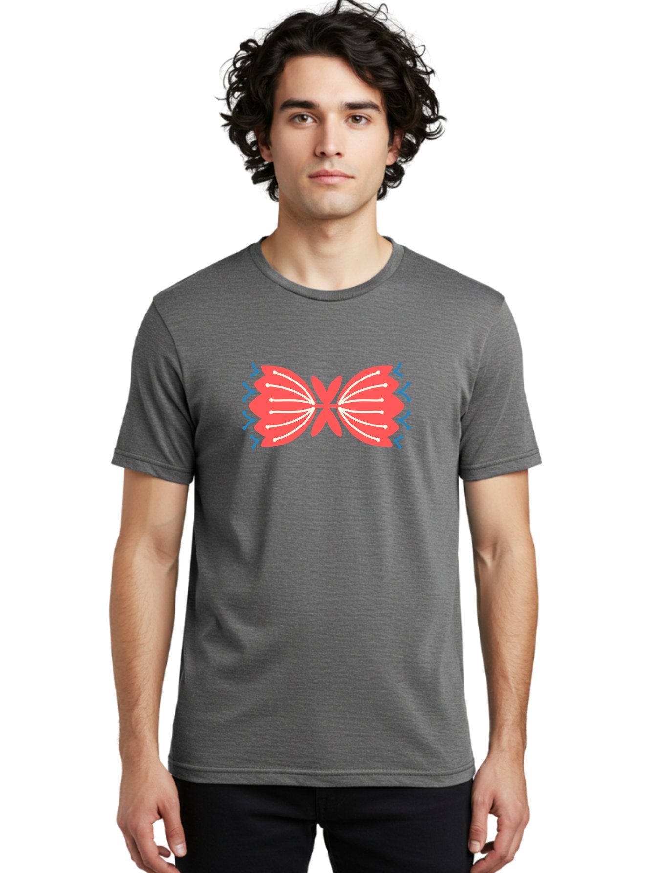 Butterfly Men'S Graphic Tee, 100% Cotton, Comfortable Casual Summer Wear, Machine Washable, Pink Butterfly, Symmetrical Design, White Lines, Blue Zigzags, Abstract Art, Colorful Graphics, Modern Illustration, Decorative Wings Aab676 17