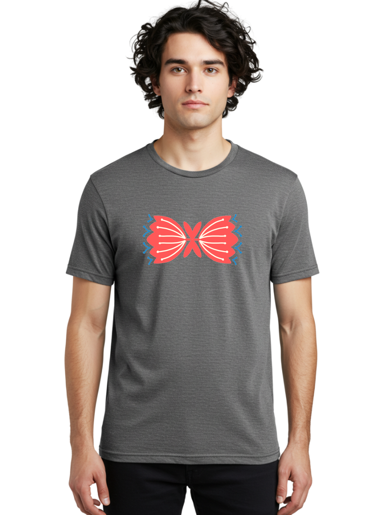 Butterfly Men'S Graphic Tee, 100% Cotton, Comfortable Casual Summer Wear, Machine Washable, Pink Butterfly, Symmetrical Design, White Lines, Blue Zigzags, Abstract Art, Colorful Graphics, Modern Illustration, Decorative Wings Aab676 28