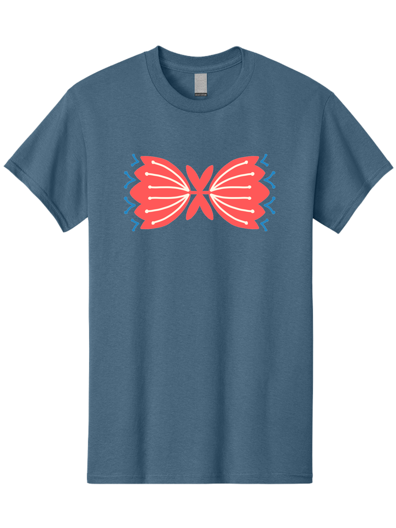 Butterfly Men'S Graphic Tee, 100% Cotton, Comfortable Casual Summer Wear, Machine Washable, Pink Butterfly, Symmetrical Design, White Lines, Blue Zigzags, Abstract Art, Colorful Graphics, Modern Illustration, Decorative Wings Aab676 25
