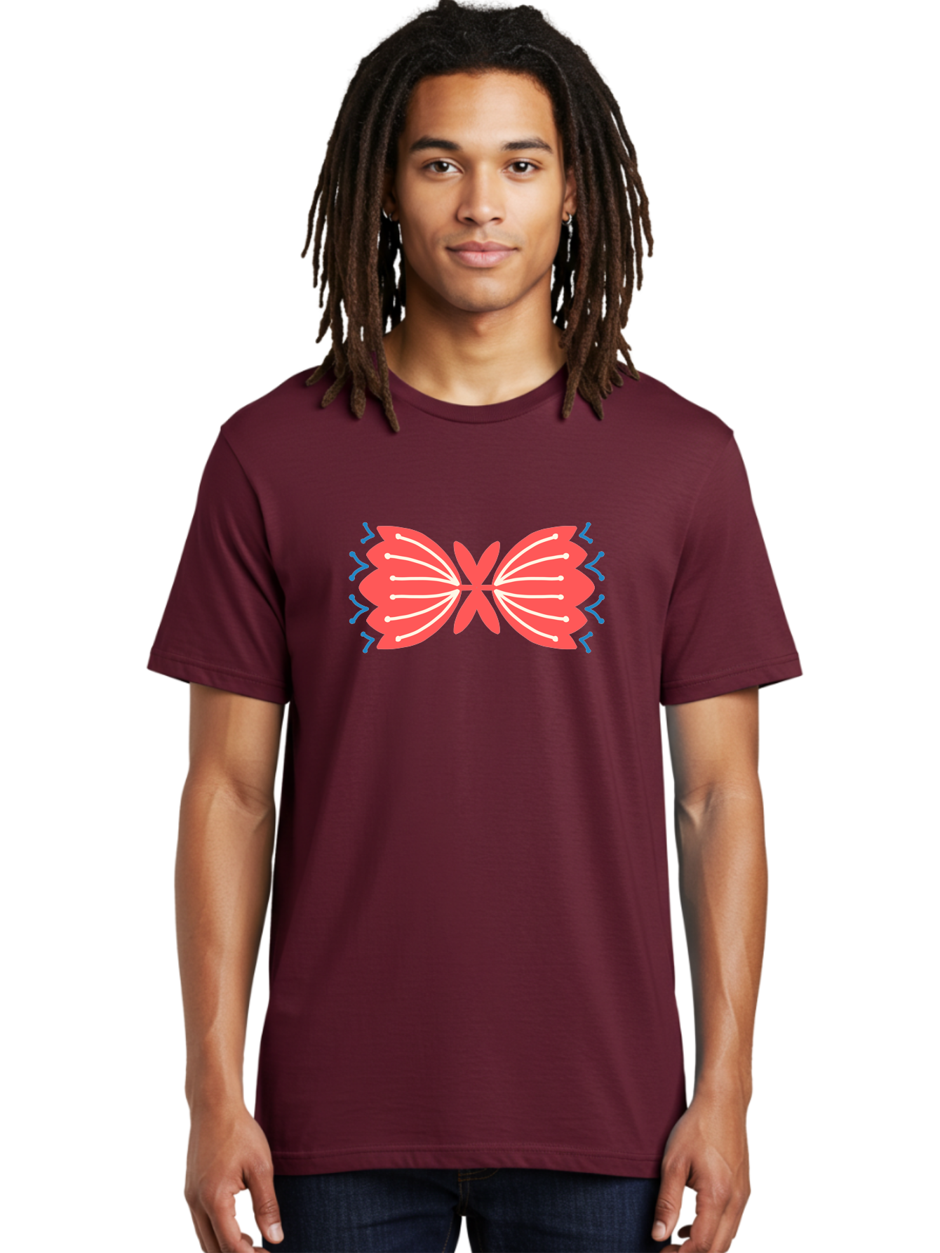 Butterfly Men'S Graphic Tee, 100% Cotton, Comfortable Casual Summer Wear, Machine Washable, Pink Butterfly, Symmetrical Design, White Lines, Blue Zigzags, Abstract Art, Colorful Graphics, Modern Illustration, Decorative Wings Aab676 8