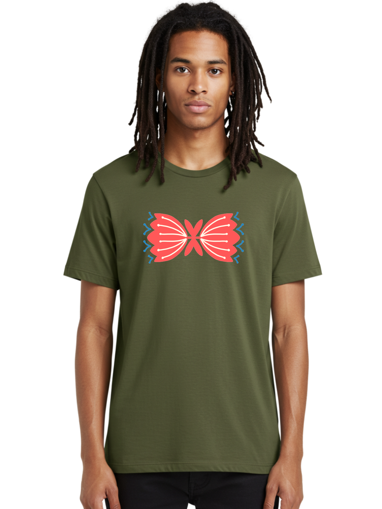 Butterfly Men'S Graphic Tee, 100% Cotton, Comfortable Casual Summer Wear, Machine Washable, Pink Butterfly, Symmetrical Design, White Lines, Blue Zigzags, Abstract Art, Colorful Graphics, Modern Illustration, Decorative Wings Aab676 20