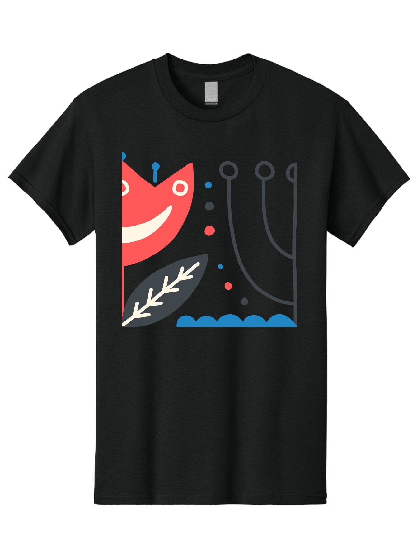 Cat-Face-Leaf Men'S Graphic Tee, 100% Cotton, Comfortable Casual Summer Wear, Machine Washable, Smiling Face, Cartoon Character, Whimsical Design, Abstract Shapes, Playful Atmosphere, Black Leaf, White Details, Multi-Colored Dots, Aab678 5