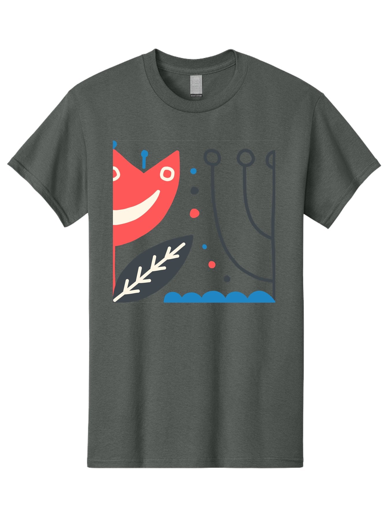 Cat-Face-Leaf Men'S Graphic Tee, 100% Cotton, Comfortable Casual Summer Wear, Machine Washable, Smiling Face, Cartoon Character, Whimsical Design, Abstract Shapes, Playful Atmosphere, Black Leaf, White Details, Multi-Colored Dots, Aab678 8