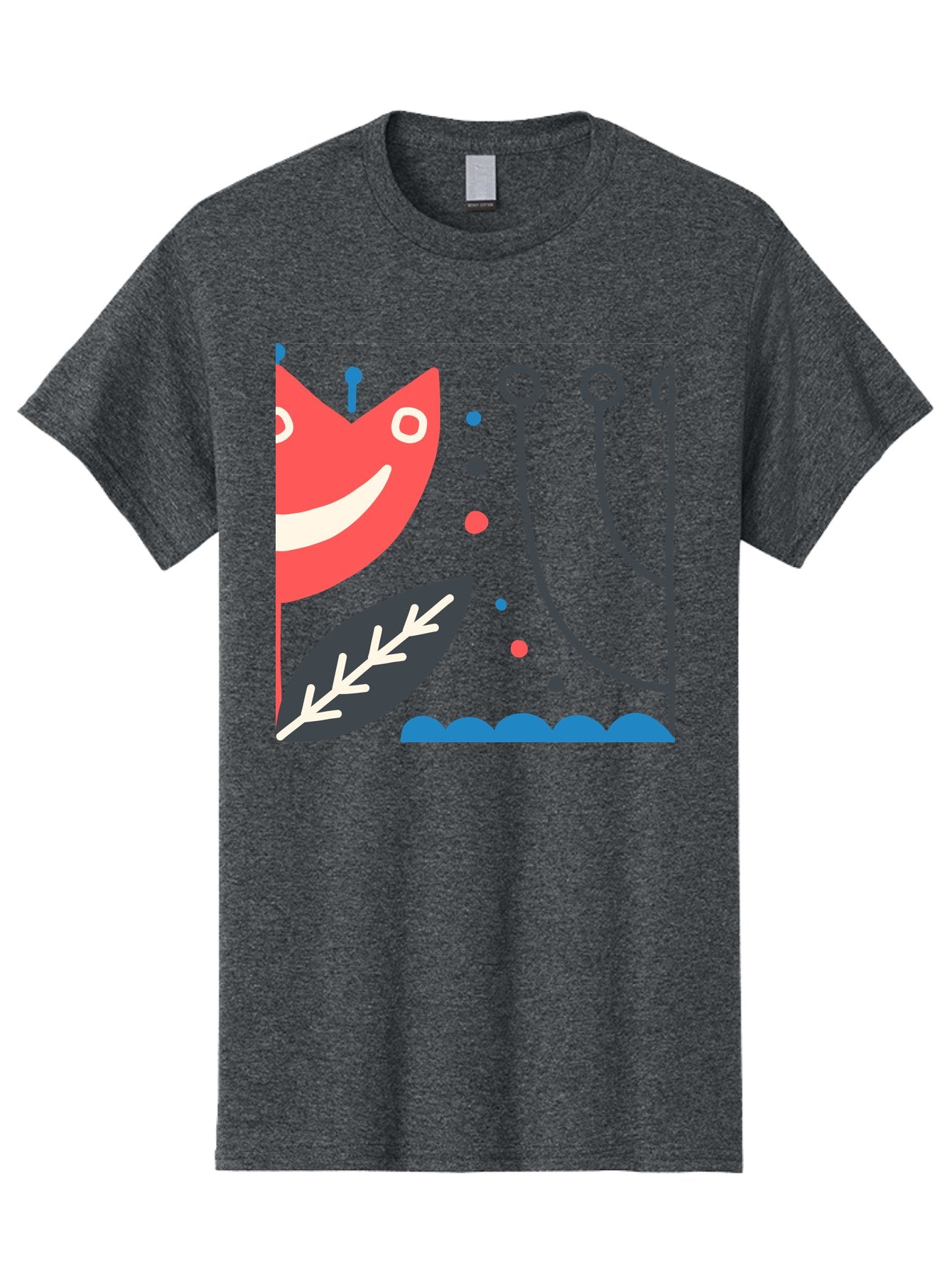 Cat-Face-Leaf Men'S Graphic Tee, 100% Cotton, Comfortable Casual Summer Wear, Machine Washable, Smiling Face, Cartoon Character, Whimsical Design, Abstract Shapes, Playful Atmosphere, Black Leaf, White Details, Multi-Colored Dots, Aab678 6