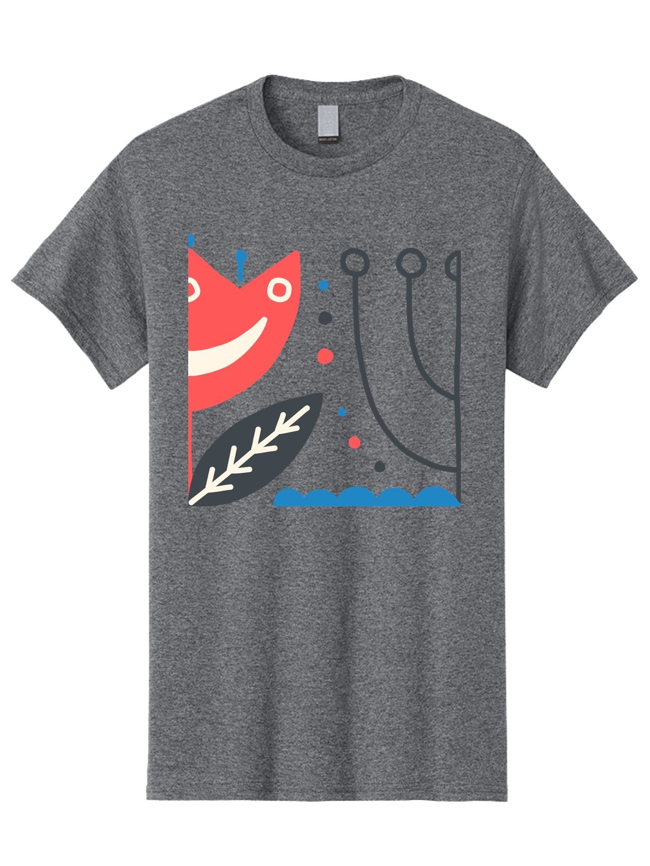 Cat-Face-Leaf Men'S Graphic Tee, 100% Cotton, Comfortable Casual Summer Wear, Machine Washable, Smiling Face, Cartoon Character, Whimsical Design, Abstract Shapes, Playful Atmosphere, Black Leaf, White Details, Multi-Colored Dots, Aab678 11