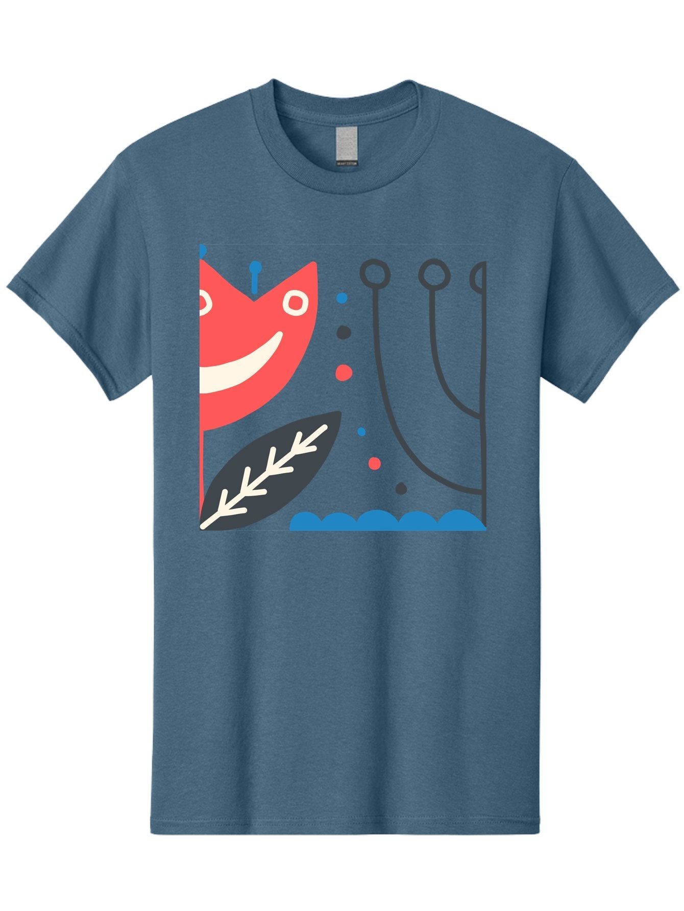 Cat-Face-Leaf Men'S Graphic Tee, 100% Cotton, Comfortable Casual Summer Wear, Machine Washable, Smiling Face, Cartoon Character, Whimsical Design, Abstract Shapes, Playful Atmosphere, Black Leaf, White Details, Multi-Colored Dots, Aab678 4