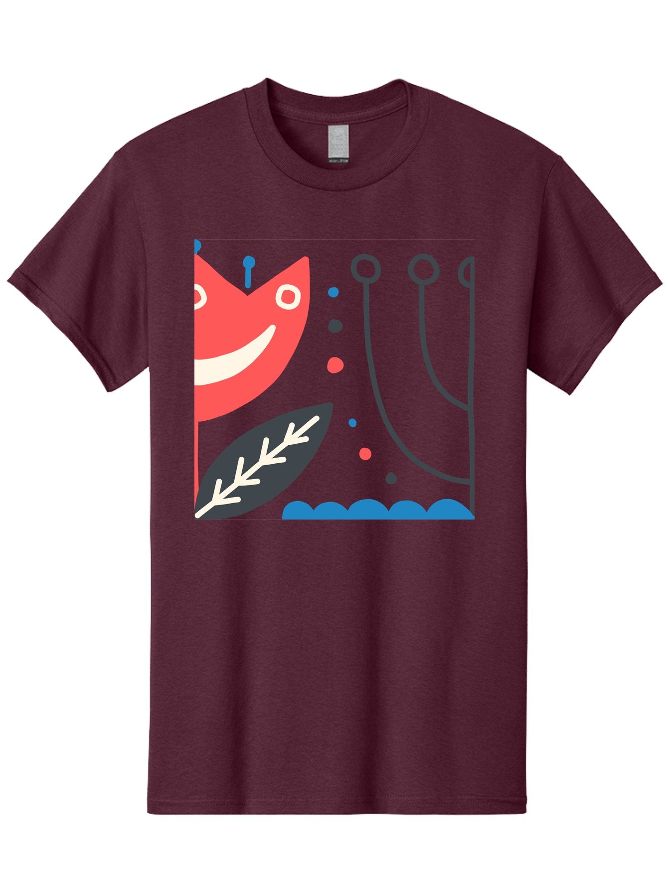 Cat-Face-Leaf Men'S Graphic Tee, 100% Cotton, Comfortable Casual Summer Wear, Machine Washable, Smiling Face, Cartoon Character, Whimsical Design, Abstract Shapes, Playful Atmosphere, Black Leaf, White Details, Multi-Colored Dots, Aab678 14