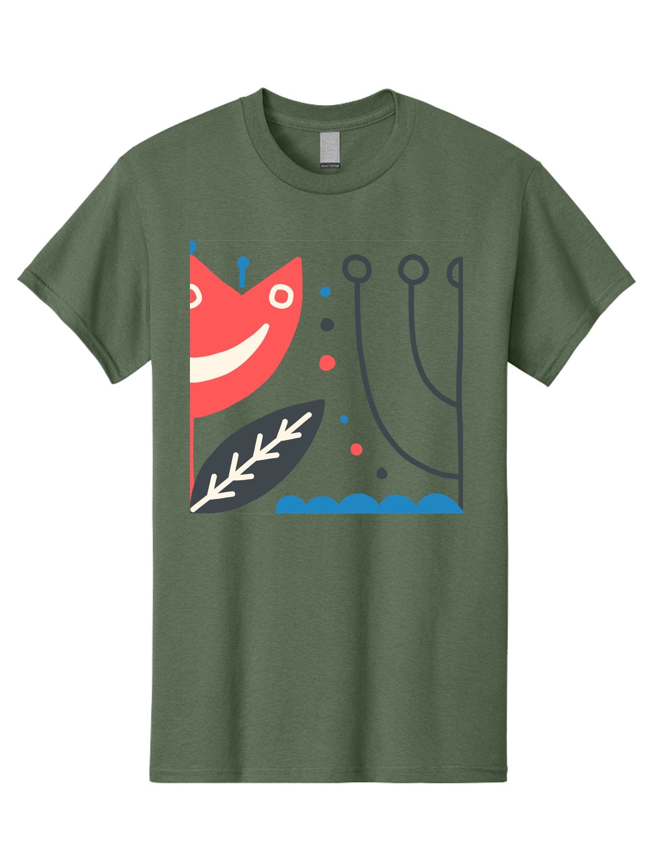 Cat-Face-Leaf Men'S Graphic Tee, 100% Cotton, Comfortable Casual Summer Wear, Machine Washable, Smiling Face, Cartoon Character, Whimsical Design, Abstract Shapes, Playful Atmosphere, Black Leaf, White Details, Multi-Colored Dots, Aab678 3