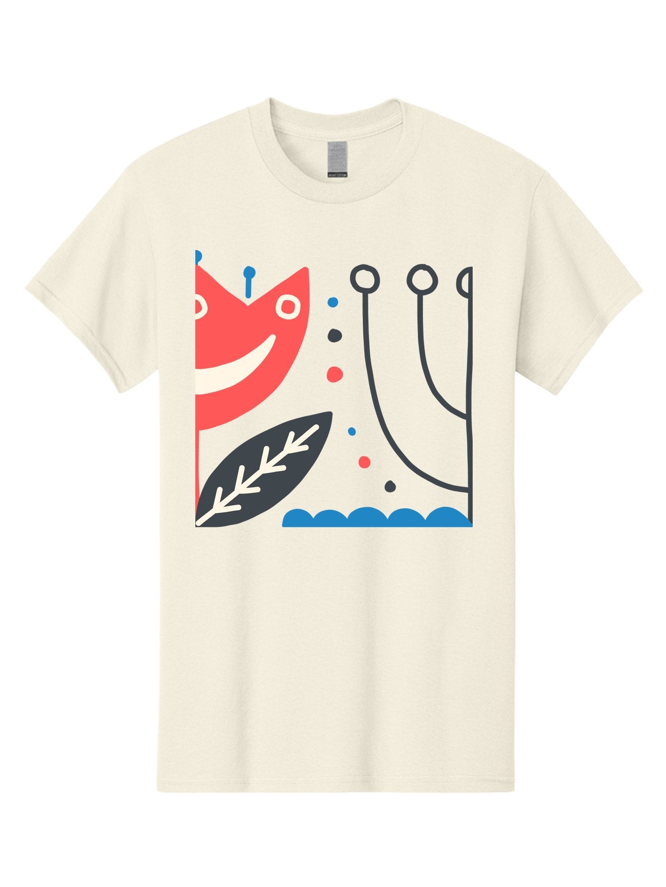 Cat-Face-Leaf Men'S Graphic Tee, 100% Cotton, Comfortable Casual Summer Wear, Machine Washable, Smiling Face, Cartoon Character, Whimsical Design, Abstract Shapes, Playful Atmosphere, Black Leaf, White Details, Multi-Colored Dots, Aab678 9