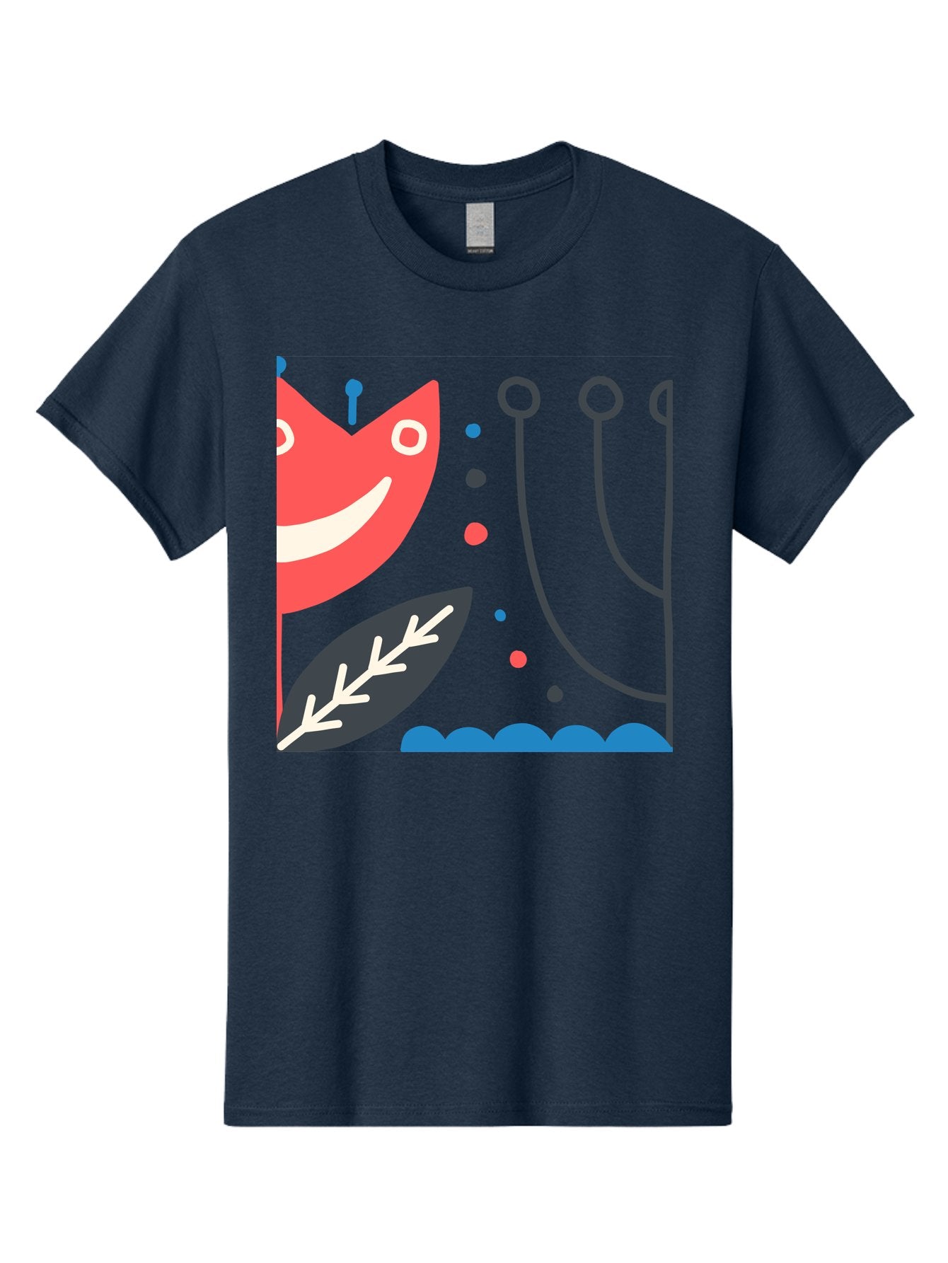 Cat-Face-Leaf Men'S Graphic Tee, 100% Cotton, Comfortable Casual Summer Wear, Machine Washable, Smiling Face, Cartoon Character, Whimsical Design, Abstract Shapes, Playful Atmosphere, Black Leaf, White Details, Multi-Colored Dots, Aab678 13