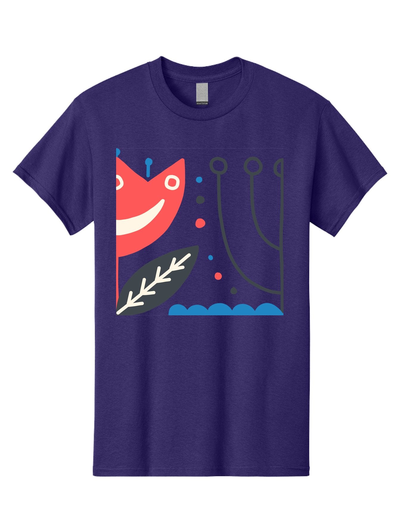 Cat-Face-Leaf Men'S Graphic Tee, 100% Cotton, Comfortable Casual Summer Wear, Machine Washable, Smiling Face, Cartoon Character, Whimsical Design, Abstract Shapes, Playful Atmosphere, Black Leaf, White Details, Multi-Colored Dots, Aab678 12