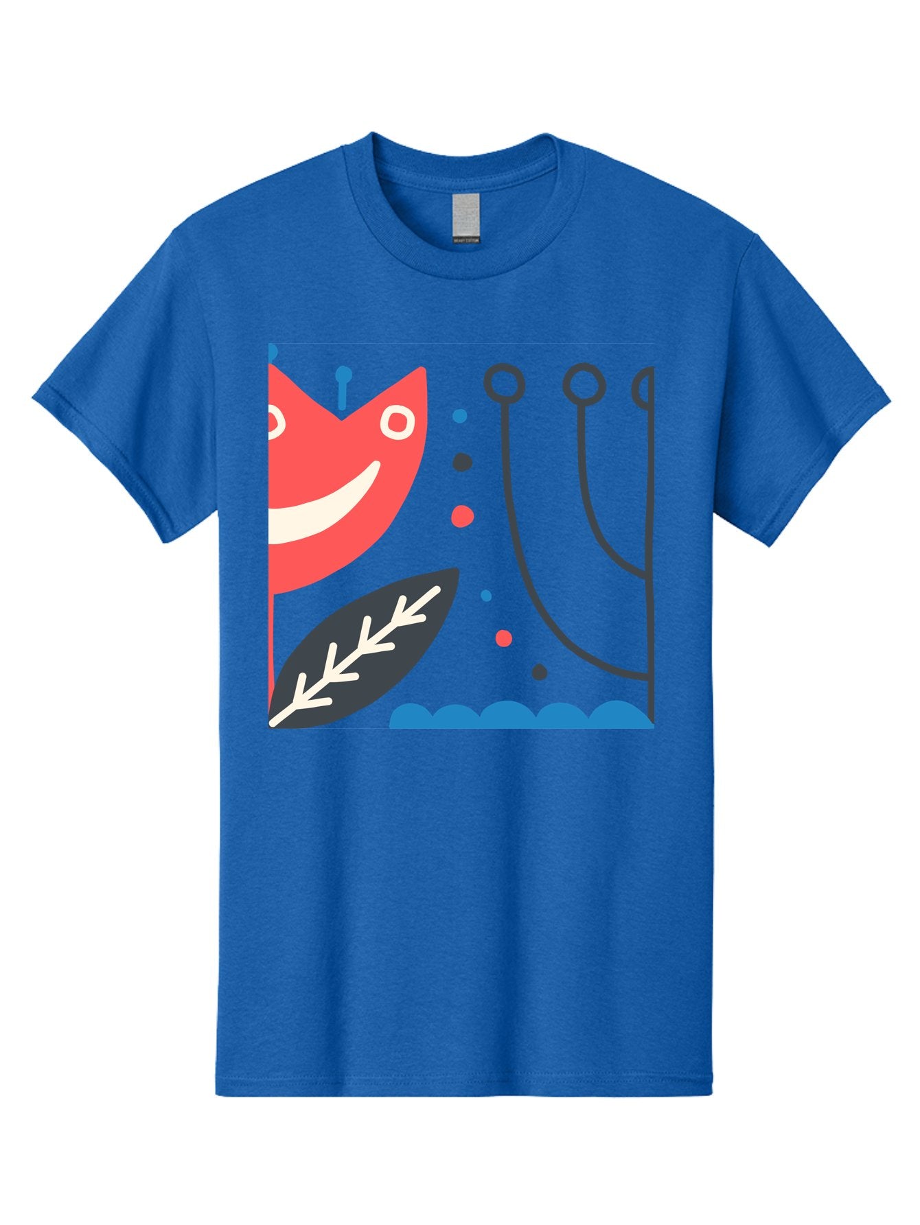 Cat-Face-Leaf Men'S Graphic Tee, 100% Cotton, Comfortable Casual Summer Wear, Machine Washable, Smiling Face, Cartoon Character, Whimsical Design, Abstract Shapes, Playful Atmosphere, Black Leaf, White Details, Multi-Colored Dots, Aab678