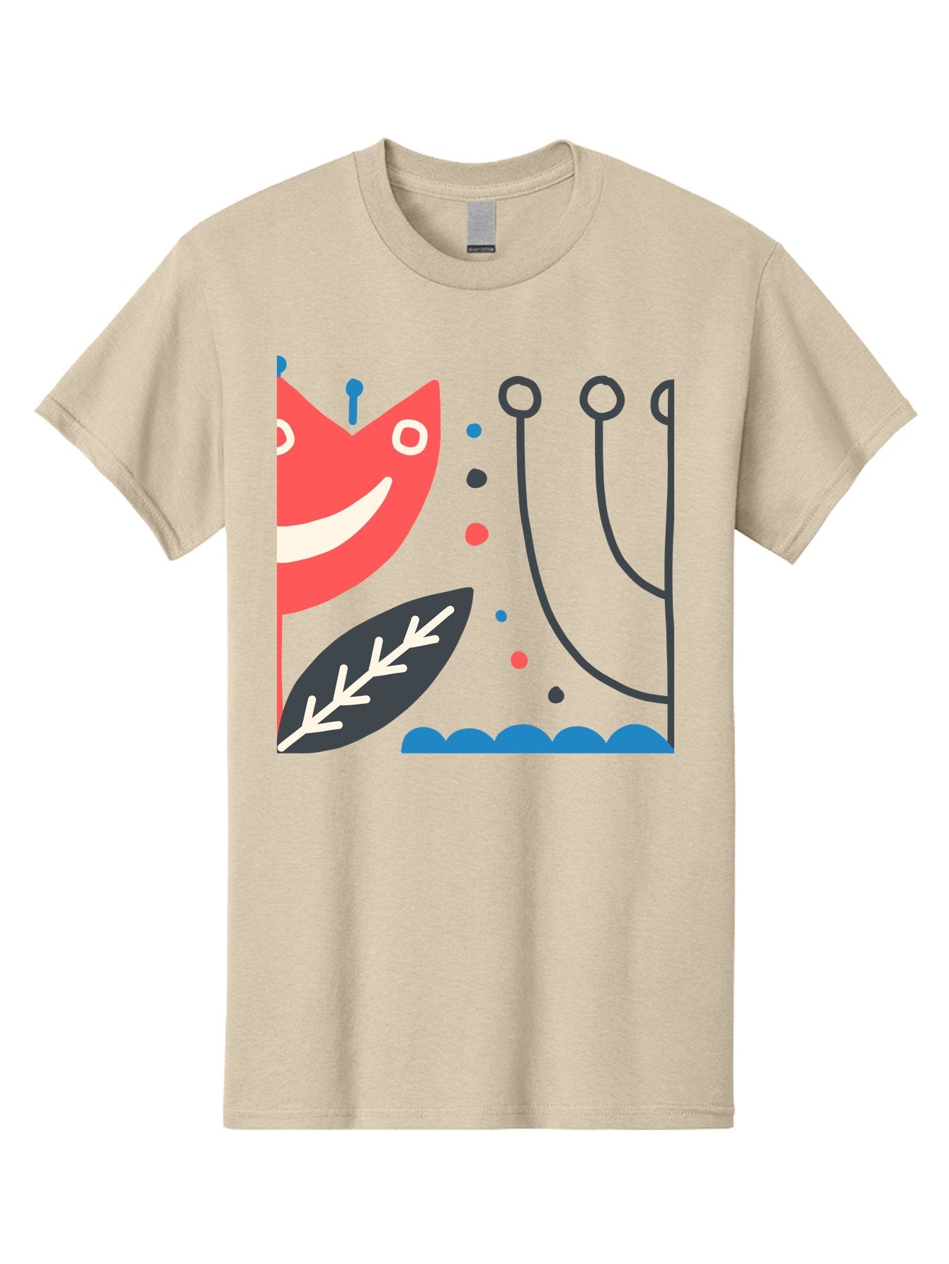 Cat-Face-Leaf Men'S Graphic Tee, 100% Cotton, Comfortable Casual Summer Wear, Machine Washable, Smiling Face, Cartoon Character, Whimsical Design, Abstract Shapes, Playful Atmosphere, Black Leaf, White Details, Multi-Colored Dots, Aab678 15