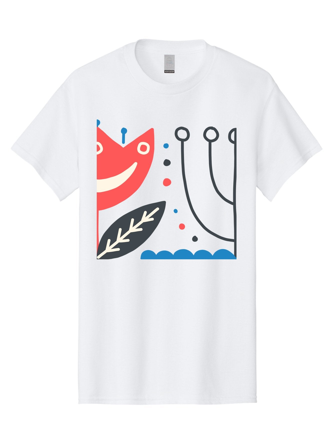 Cat-Face-Leaf Men'S Graphic Tee, 100% Cotton, Comfortable Casual Summer Wear, Machine Washable, Smiling Face, Cartoon Character, Whimsical Design, Abstract Shapes, Playful Atmosphere, Black Leaf, White Details, Multi-Colored Dots, Aab678 7