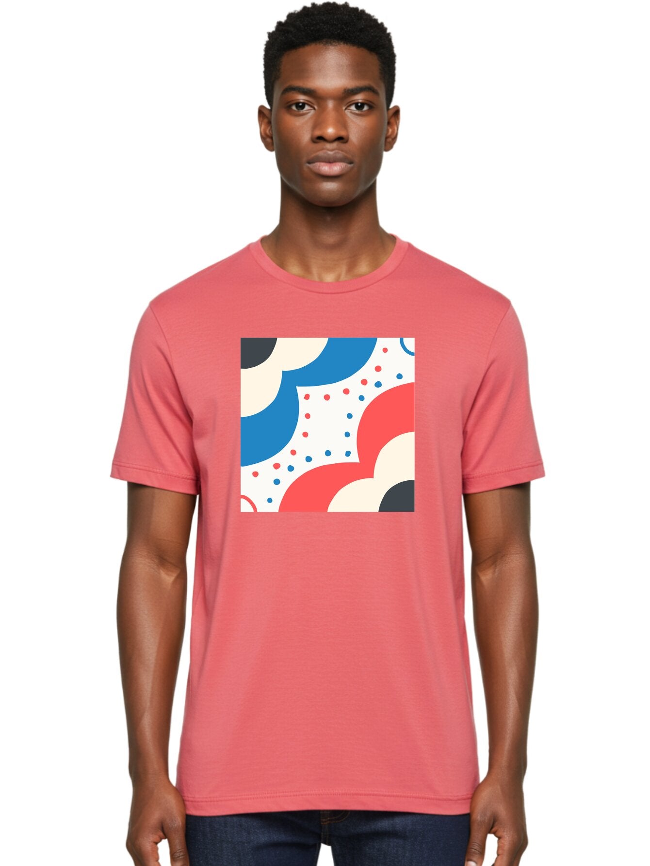 Colorful-Floral-Pattern Men'S Graphic Tee, 100% Cotton, Comfortable Casual Summer Wear, Machine Washable, Geometric Shapes, Abstract Design, Colorful Patterns, Blue Red Black White, Modern Art, Creative Graphics, Dynamic Layout, Aab680 18