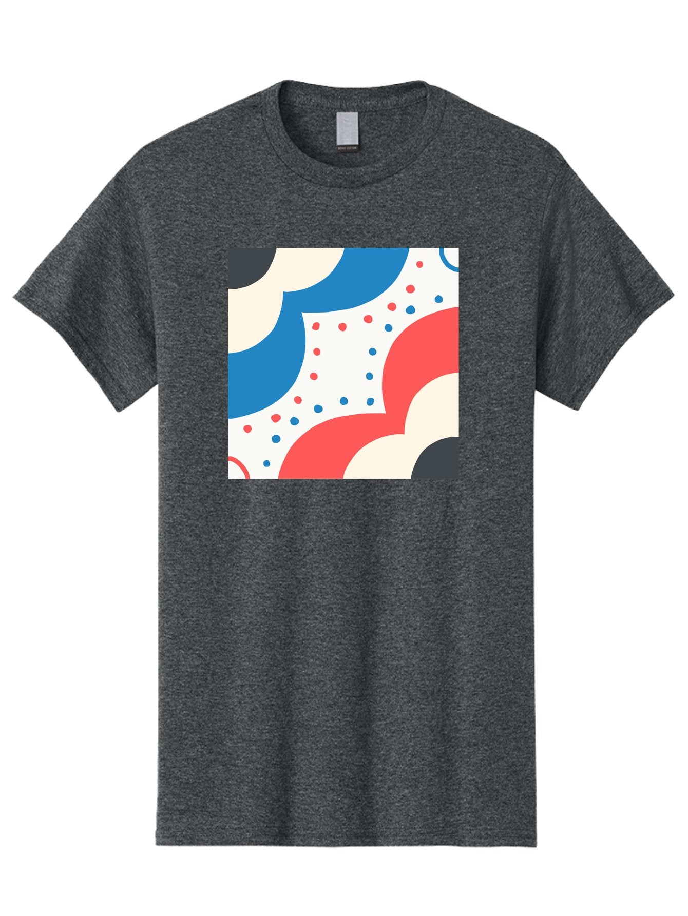 Colorful-Floral-Pattern Men'S Graphic Tee, 100% Cotton, Comfortable Casual Summer Wear, Machine Washable, Geometric Shapes, Abstract Design, Colorful Patterns, Blue Red Black White, Modern Art, Creative Graphics, Dynamic Layout, Aab680