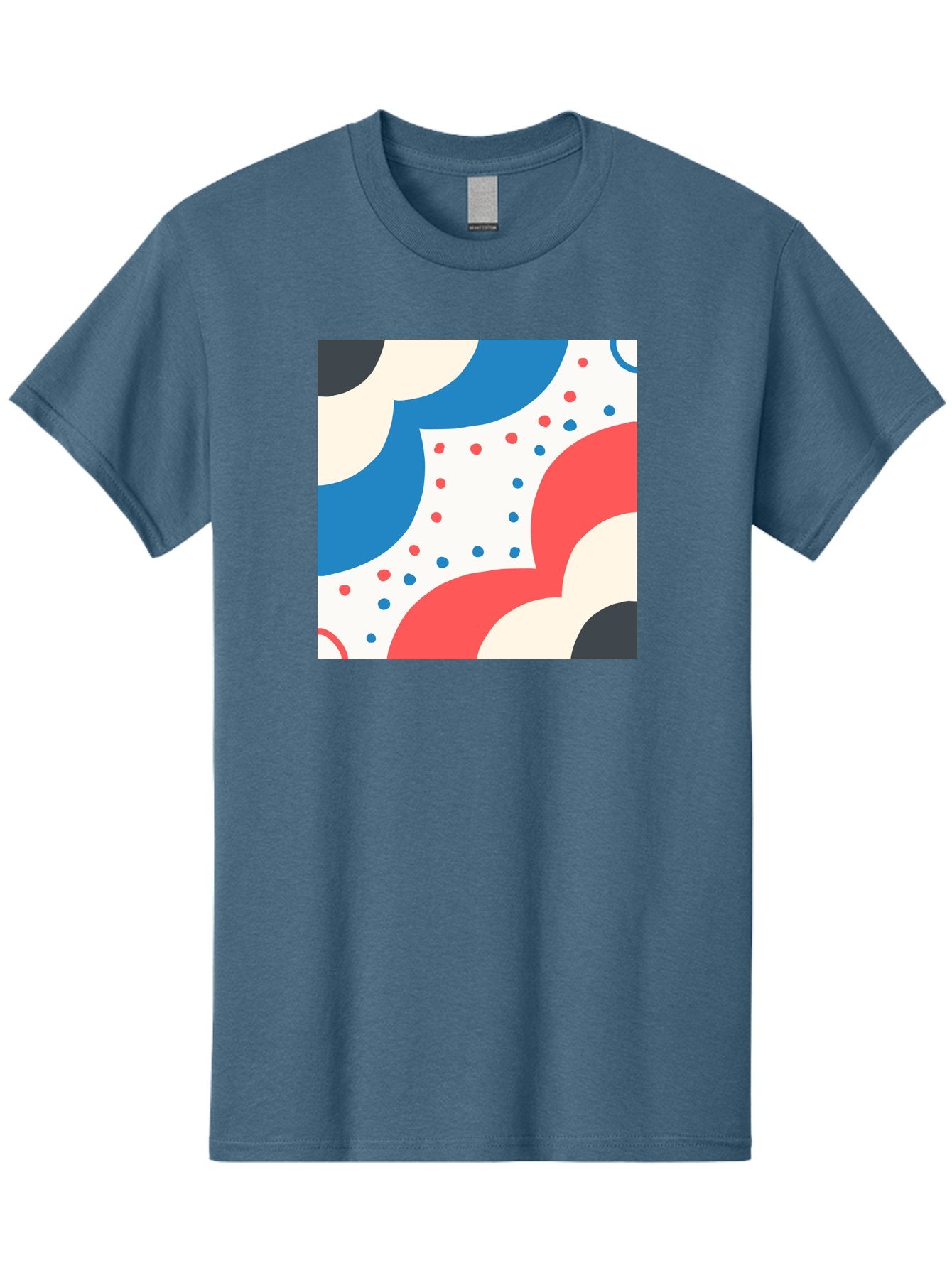 Colorful-Floral-Pattern Men'S Graphic Tee, 100% Cotton, Comfortable Casual Summer Wear, Machine Washable, Geometric Shapes, Abstract Design, Colorful Patterns, Blue Red Black White, Modern Art, Creative Graphics, Dynamic Layout, Aab680