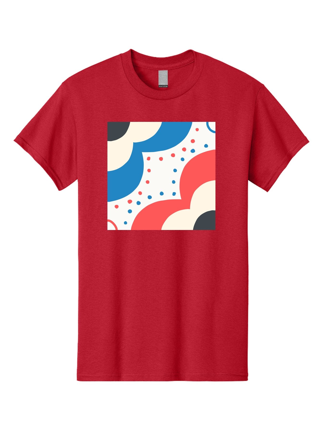 Colorful-Floral-Pattern Men'S Graphic Tee, 100% Cotton, Comfortable Casual Summer Wear, Machine Washable, Geometric Shapes, Abstract Design, Colorful Patterns, Blue Red Black White, Modern Art, Creative Graphics, Dynamic Layout, Aab680 13