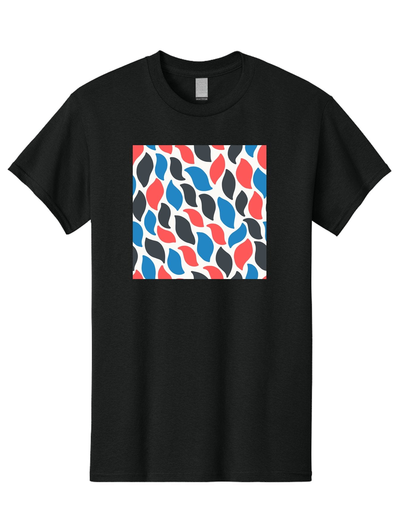 Colorful-Leaves-Pattern Men'S Graphic Tee, 100% Cotton, Comfortable Casual Summer Wear, Machine Washable, Multicolored Leaf Pattern, Red Blue Black Leaves, Abstract Design, Colorful Shapes, Leaf Motifs, Graphic Elements, Vibrant Hues, Aab681