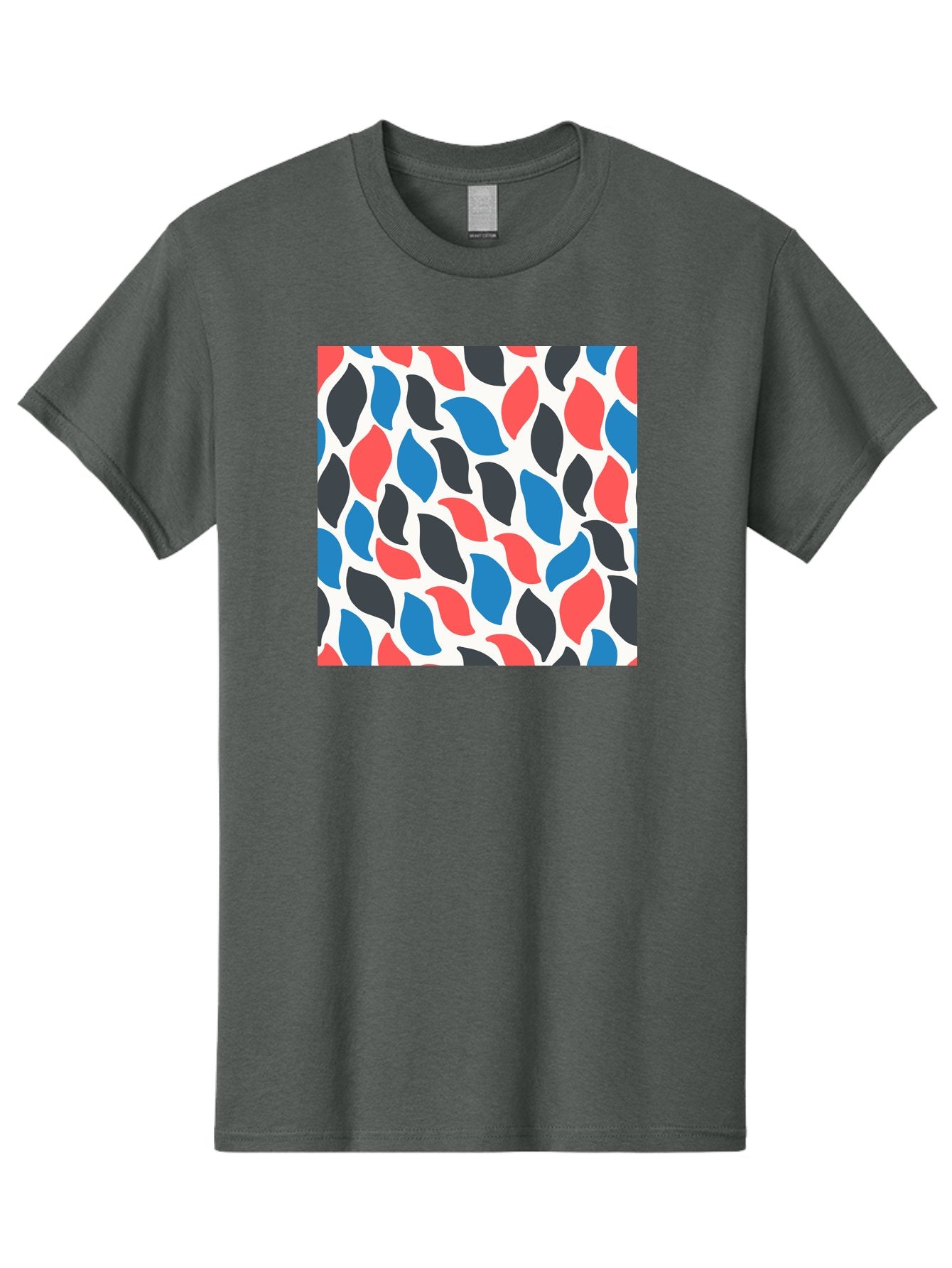 Colorful-Leaves-Pattern Men'S Graphic Tee, 100% Cotton, Comfortable Casual Summer Wear, Machine Washable, Multicolored Leaf Pattern, Red Blue Black Leaves, Abstract Design, Colorful Shapes, Leaf Motifs, Graphic Elements, Vibrant Hues, Aab681 8