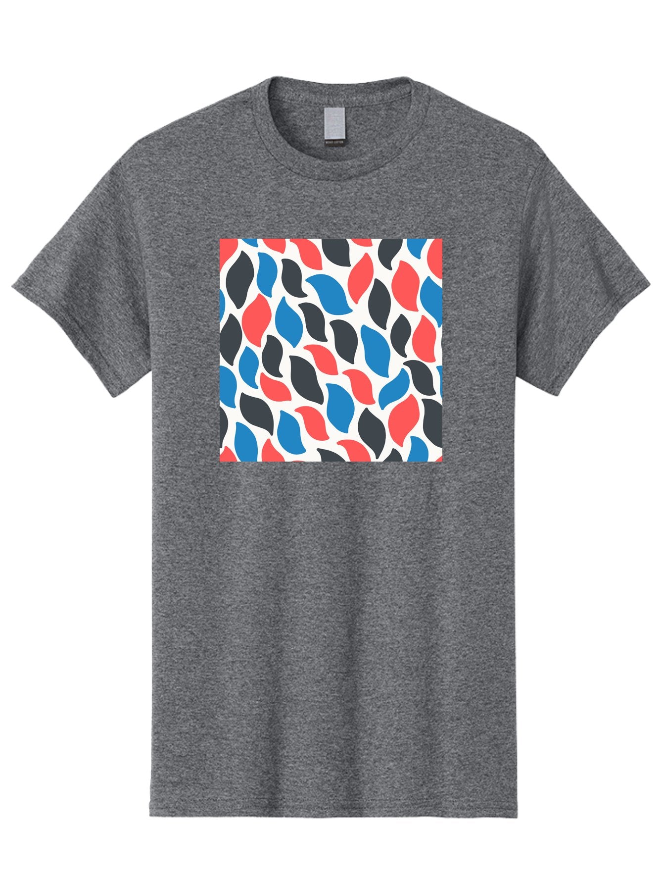 Colorful-Leaves-Pattern Men'S Graphic Tee, 100% Cotton, Comfortable Casual Summer Wear, Machine Washable, Multicolored Leaf Pattern, Red Blue Black Leaves, Abstract Design, Colorful Shapes, Leaf Motifs, Graphic Elements, Vibrant Hues, Aab681 9