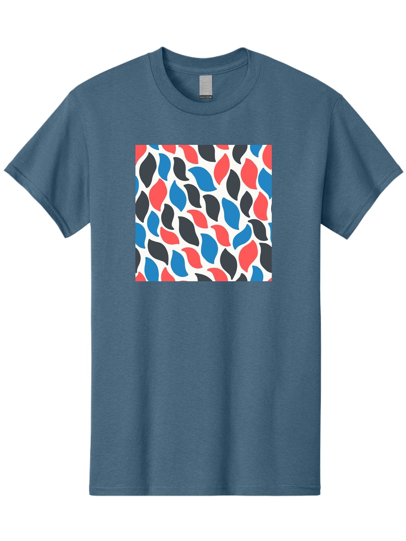 Colorful-Leaves-Pattern Men'S Graphic Tee, 100% Cotton, Comfortable Casual Summer Wear, Machine Washable, Multicolored Leaf Pattern, Red Blue Black Leaves, Abstract Design, Colorful Shapes, Leaf Motifs, Graphic Elements, Vibrant Hues, Aab681 10