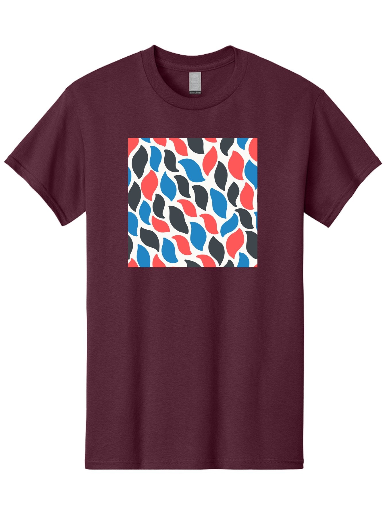 Colorful-Leaves-Pattern Men'S Graphic Tee, 100% Cotton, Comfortable Casual Summer Wear, Machine Washable, Multicolored Leaf Pattern, Red Blue Black Leaves, Abstract Design, Colorful Shapes, Leaf Motifs, Graphic Elements, Vibrant Hues, Aab681 3