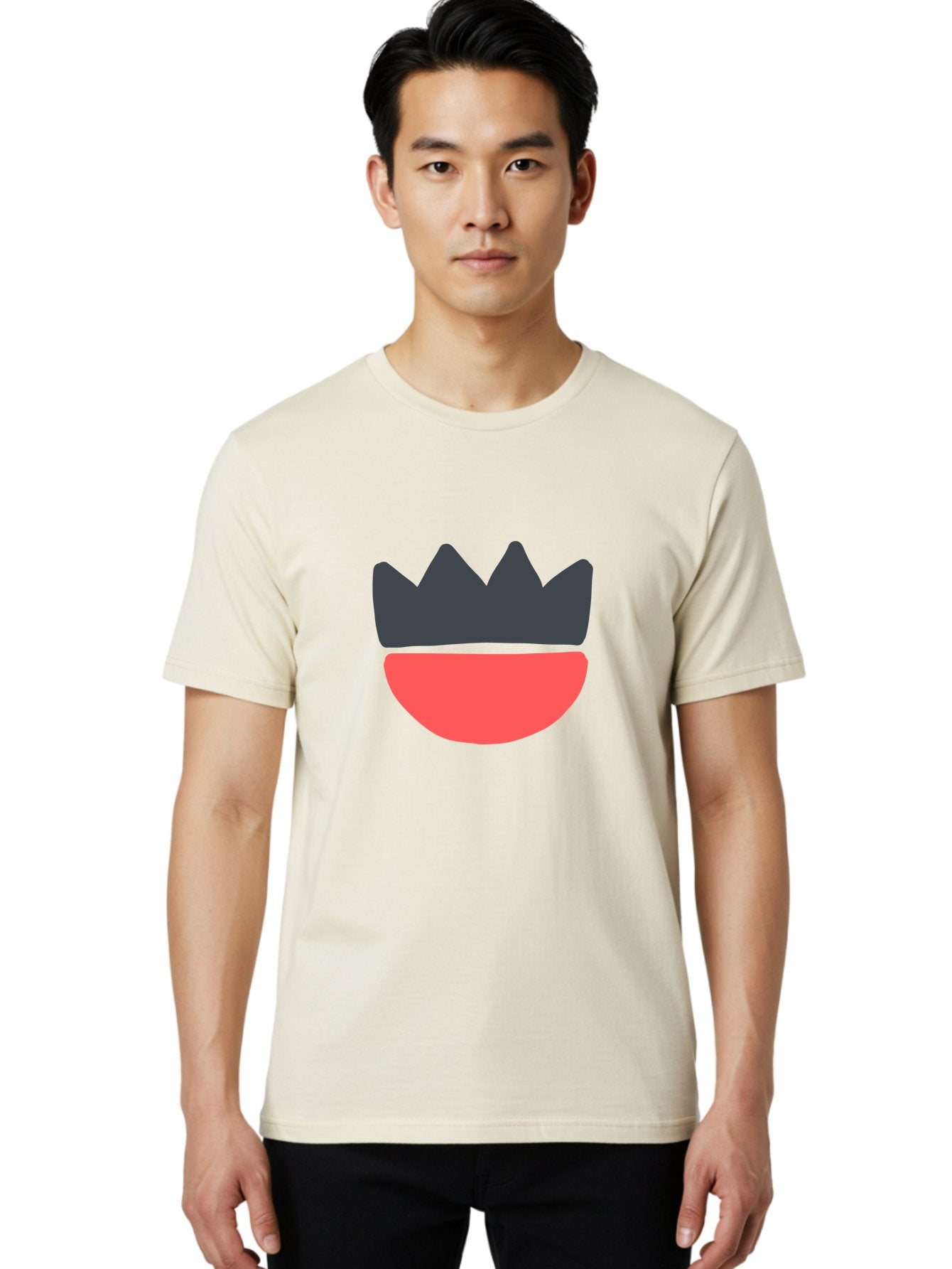 Crown-And-Smile Men'S Graphic Tee, 100% Cotton, Comfortable Casual Summer Wear, Machine Washable, Simple Crown Design, Red Smile, Minimalist Illustration, Monarch Symbol, Royal Emblem, Happy Face, Graphic Icon Aab682 16