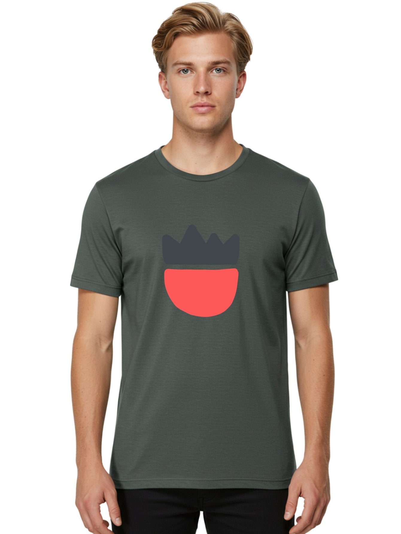 Crown-Icon Men'S Graphic Tee, 100% Cotton, Comfortable Casual Summer Wear, Machine Washable, Crown Icon, Bowl Symbol, Red And Black Graphic, Minimalist Design, Simple Shapes, Modern Illustration, Abstract Art, Digital Graphic Aab683 28