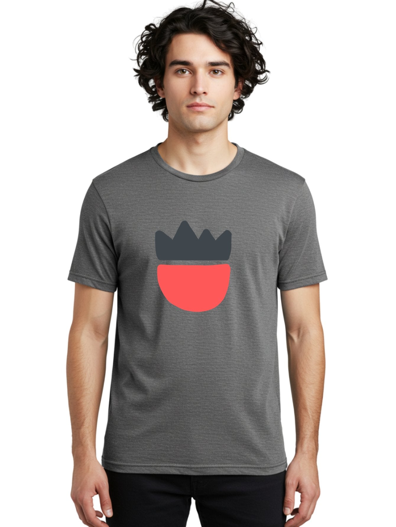 Crown-Icon Men'S Graphic Tee, 100% Cotton, Comfortable Casual Summer Wear, Machine Washable, Crown Icon, Bowl Symbol, Red And Black Graphic, Minimalist Design, Simple Shapes, Modern Illustration, Abstract Art, Digital Graphic Aab683 24