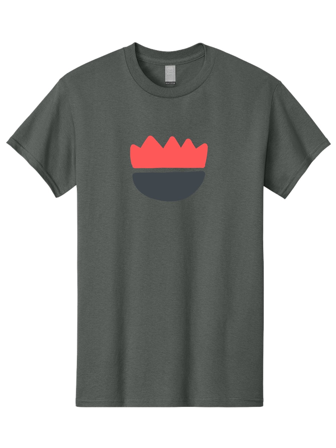 Crown-Smiley Men'S Graphic Tee, 100% Cotton, Comfortable Casual Summer Wear, Machine Washable, Coral Crown, Dark Grey Bowl, Minimalist Design, Simple Shapes, Modern Aesthetic, Bold Colors Aab684 8