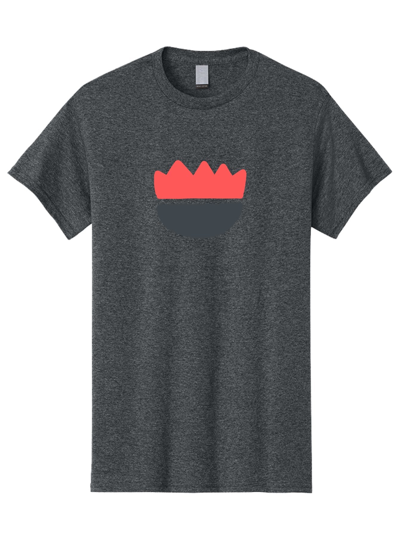 Crown-Smiley Men'S Graphic Tee, 100% Cotton, Comfortable Casual Summer Wear, Machine Washable, Coral Crown, Dark Grey Bowl, Minimalist Design, Simple Shapes, Modern Aesthetic, Bold Colors Aab684