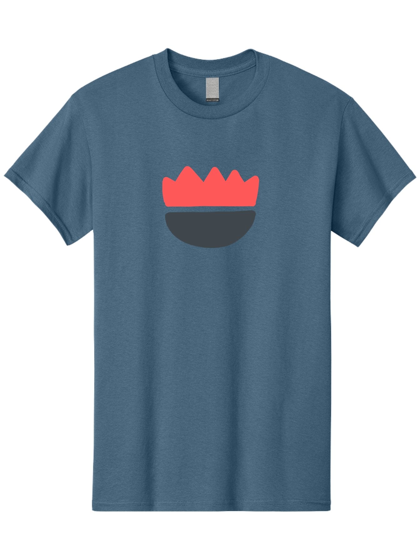 Crown-Smiley Men'S Graphic Tee, 100% Cotton, Comfortable Casual Summer Wear, Machine Washable, Coral Crown, Dark Grey Bowl, Minimalist Design, Simple Shapes, Modern Aesthetic, Bold Colors Aab684 5