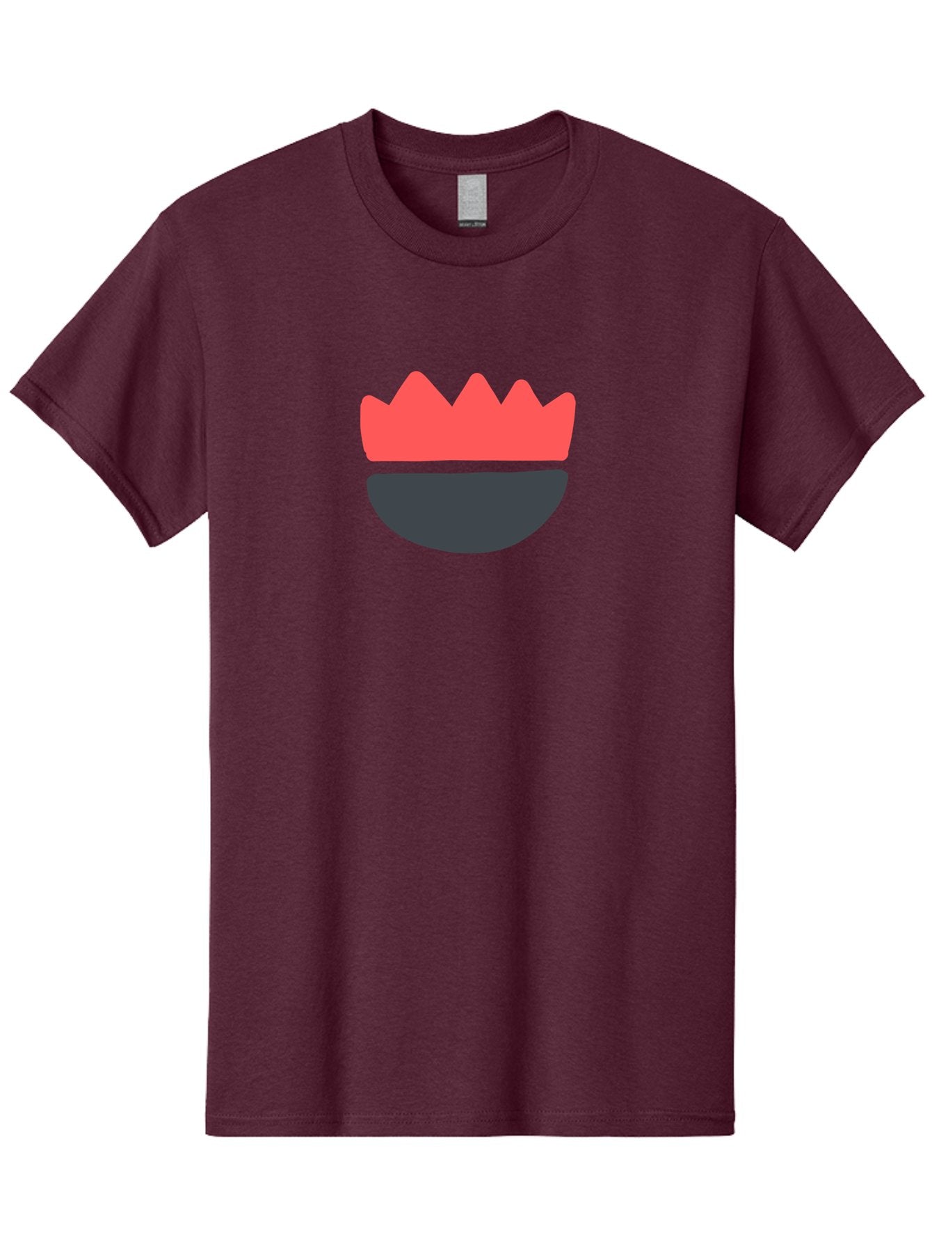 Crown-Smiley Men'S Graphic Tee, 100% Cotton, Comfortable Casual Summer Wear, Machine Washable, Coral Crown, Dark Grey Bowl, Minimalist Design, Simple Shapes, Modern Aesthetic, Bold Colors Aab684 7