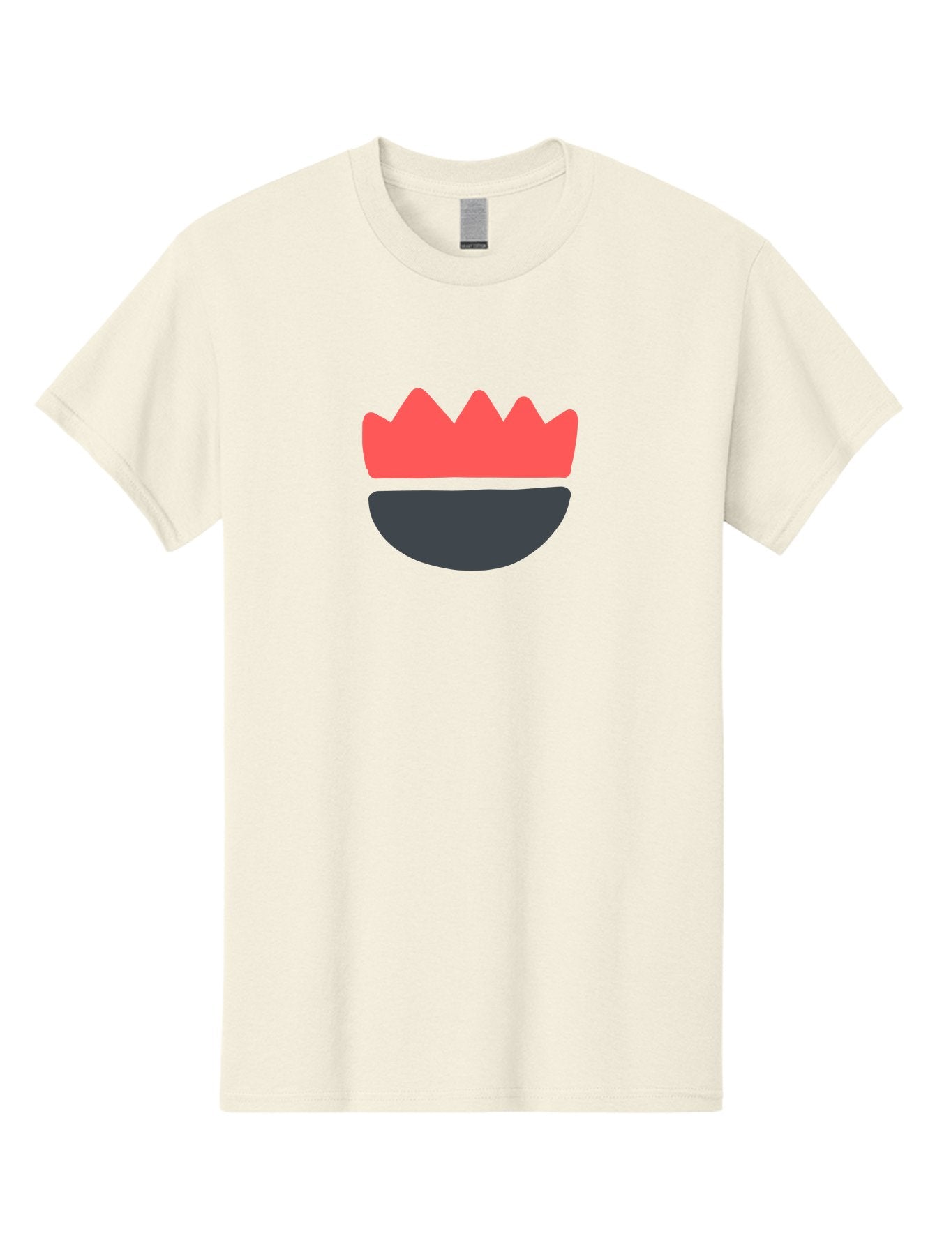 Crown-Smiley Men'S Graphic Tee, 100% Cotton, Comfortable Casual Summer Wear, Machine Washable, Coral Crown, Dark Grey Bowl, Minimalist Design, Simple Shapes, Modern Aesthetic, Bold Colors Aab684 6