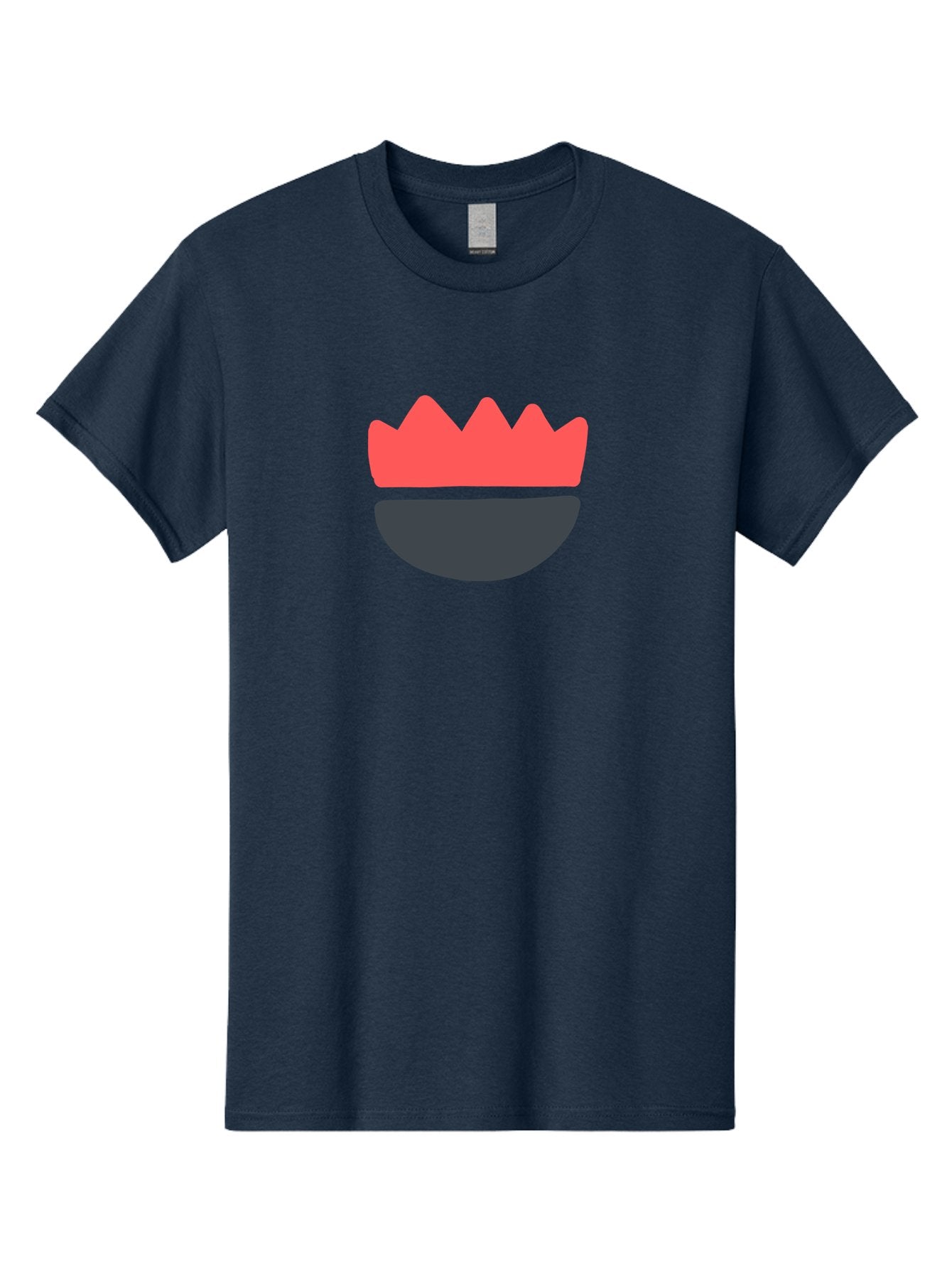 Crown-Smiley Men'S Graphic Tee, 100% Cotton, Comfortable Casual Summer Wear, Machine Washable, Coral Crown, Dark Grey Bowl, Minimalist Design, Simple Shapes, Modern Aesthetic, Bold Colors Aab684 3
