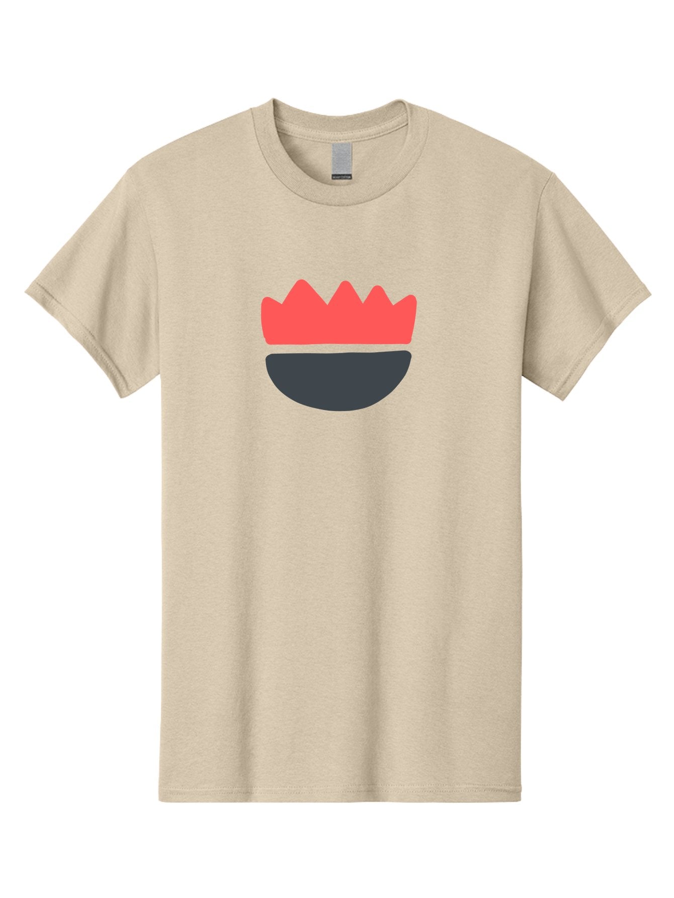 Crown-Smiley Men'S Graphic Tee, 100% Cotton, Comfortable Casual Summer Wear, Machine Washable, Coral Crown, Dark Grey Bowl, Minimalist Design, Simple Shapes, Modern Aesthetic, Bold Colors Aab684 11