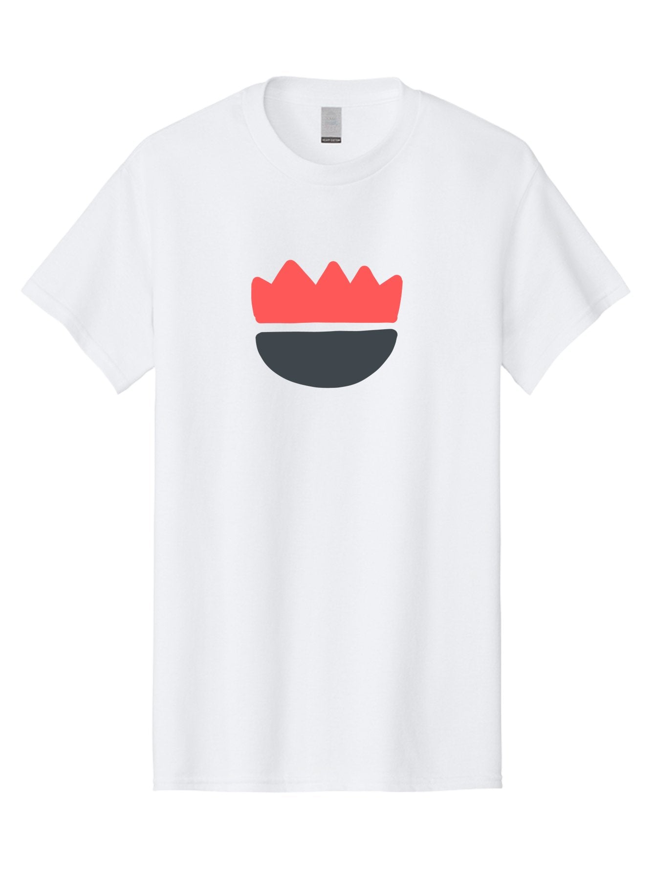 Crown-Smiley Men'S Graphic Tee, 100% Cotton, Comfortable Casual Summer Wear, Machine Washable, Coral Crown, Dark Grey Bowl, Minimalist Design, Simple Shapes, Modern Aesthetic, Bold Colors Aab684 14